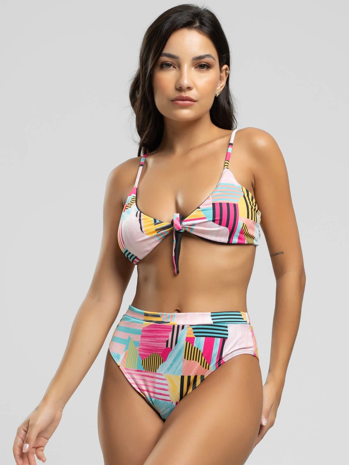 Biquíni Laço Calcinha Hot Pants Estampado Amarelo - Vicbela