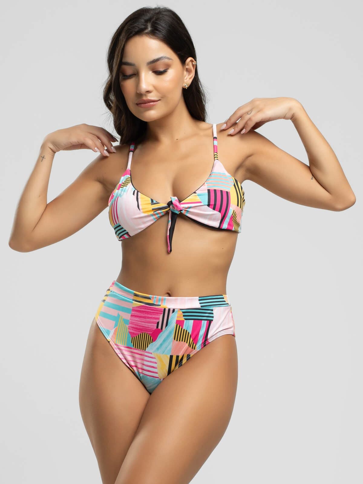 Biquíni Laço Calcinha Hot Pants Estampado Amarelo - Vicbela