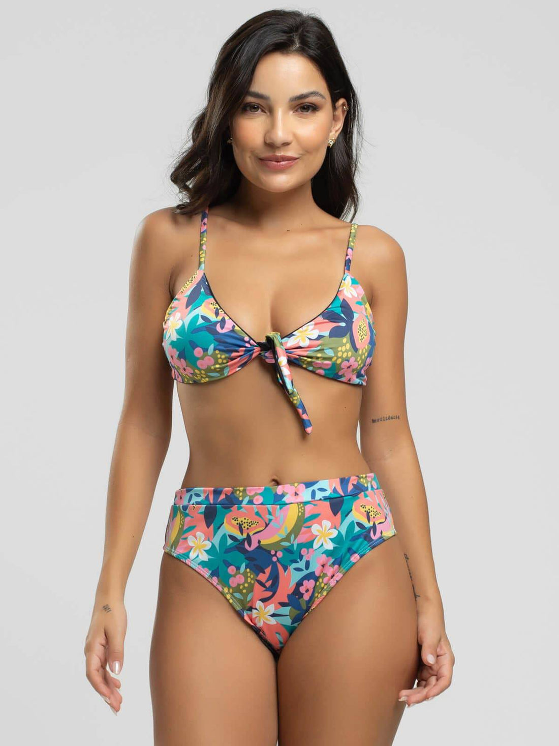 Biquíni Laço Calcinha Hot Pants Estampado Flor - Vicbela