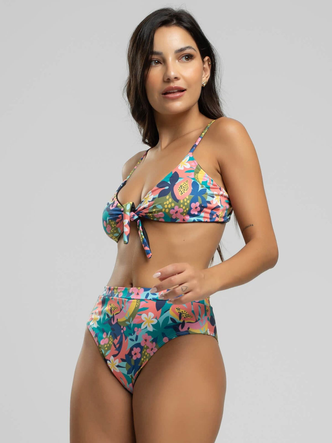 Biquíni Laço Calcinha Hot Pants Estampado Flor - Vicbela