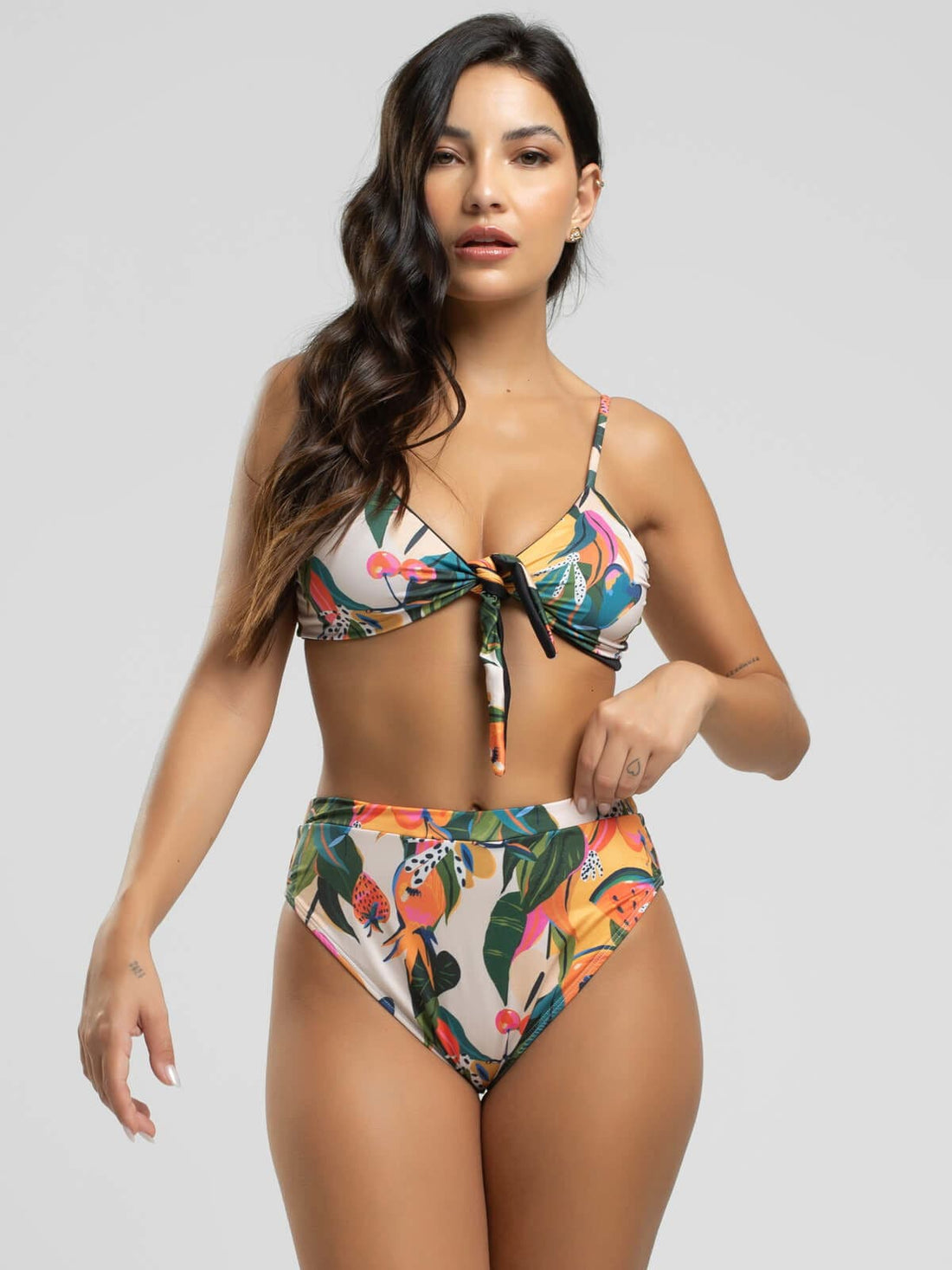 Biquíni Laço Calcinha Hot Pants Estampado Mamão - Vicbela