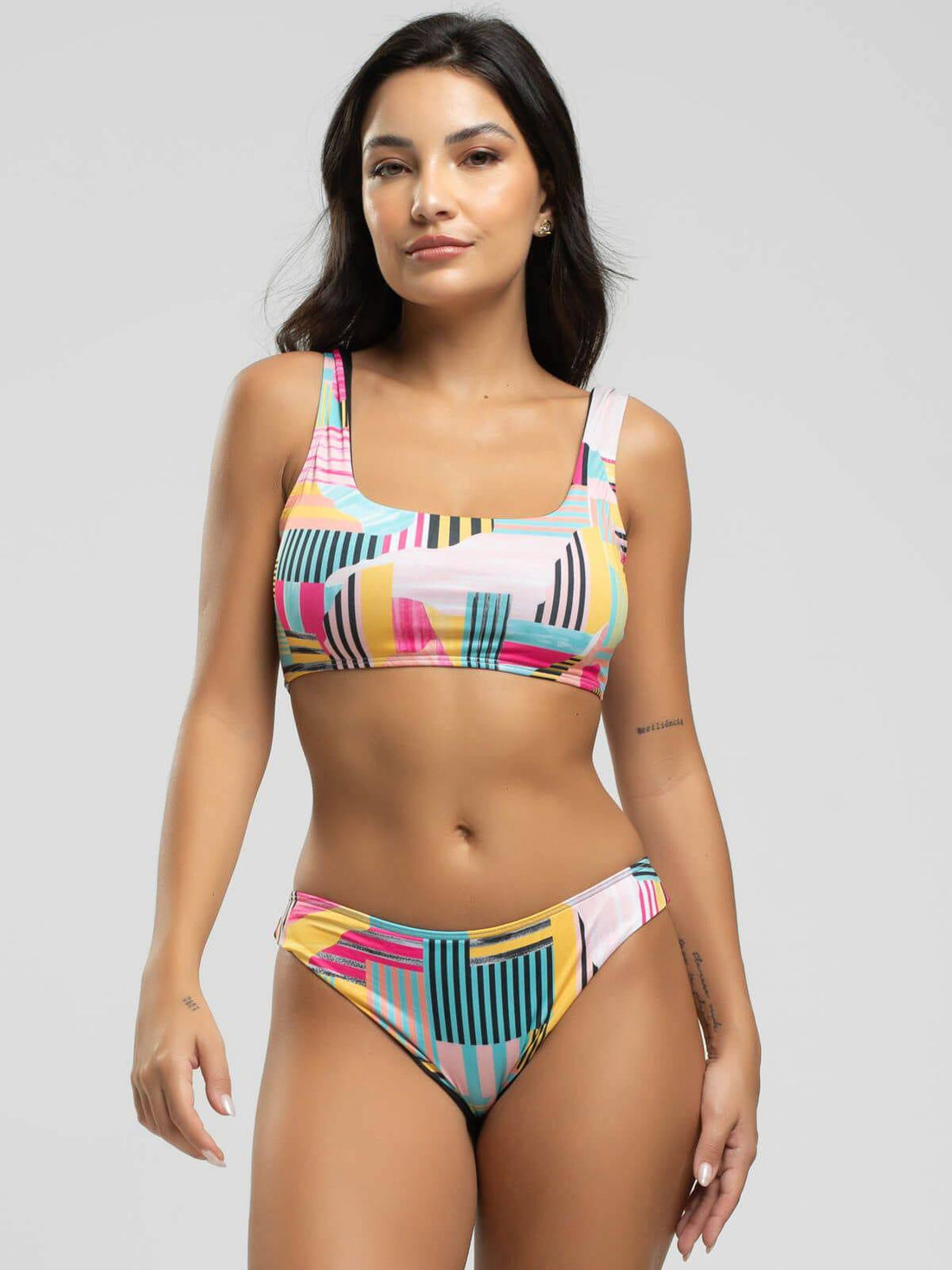 Biquini Regata Calcinha Comum Estampado Amarelo - Vicbela