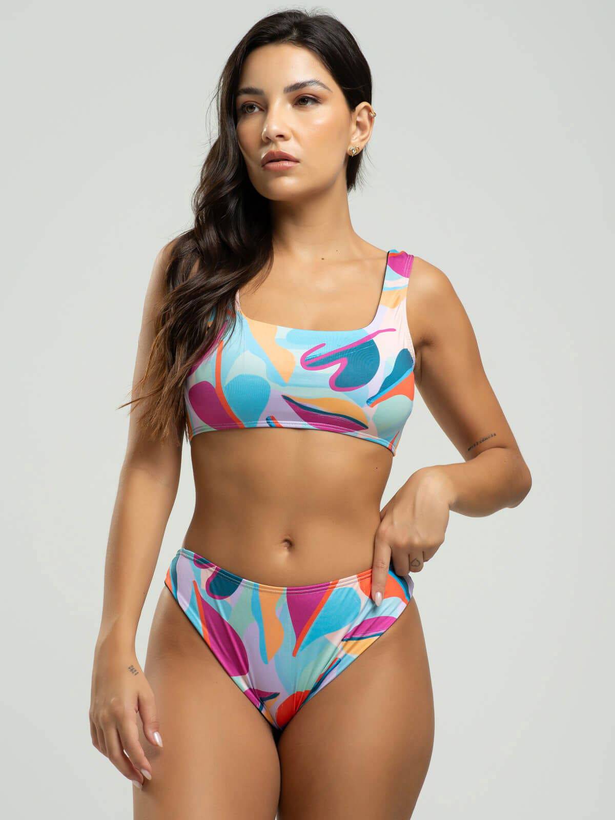 Biquini Regata Calcinha Comum Estampado Colorido - Vicbela