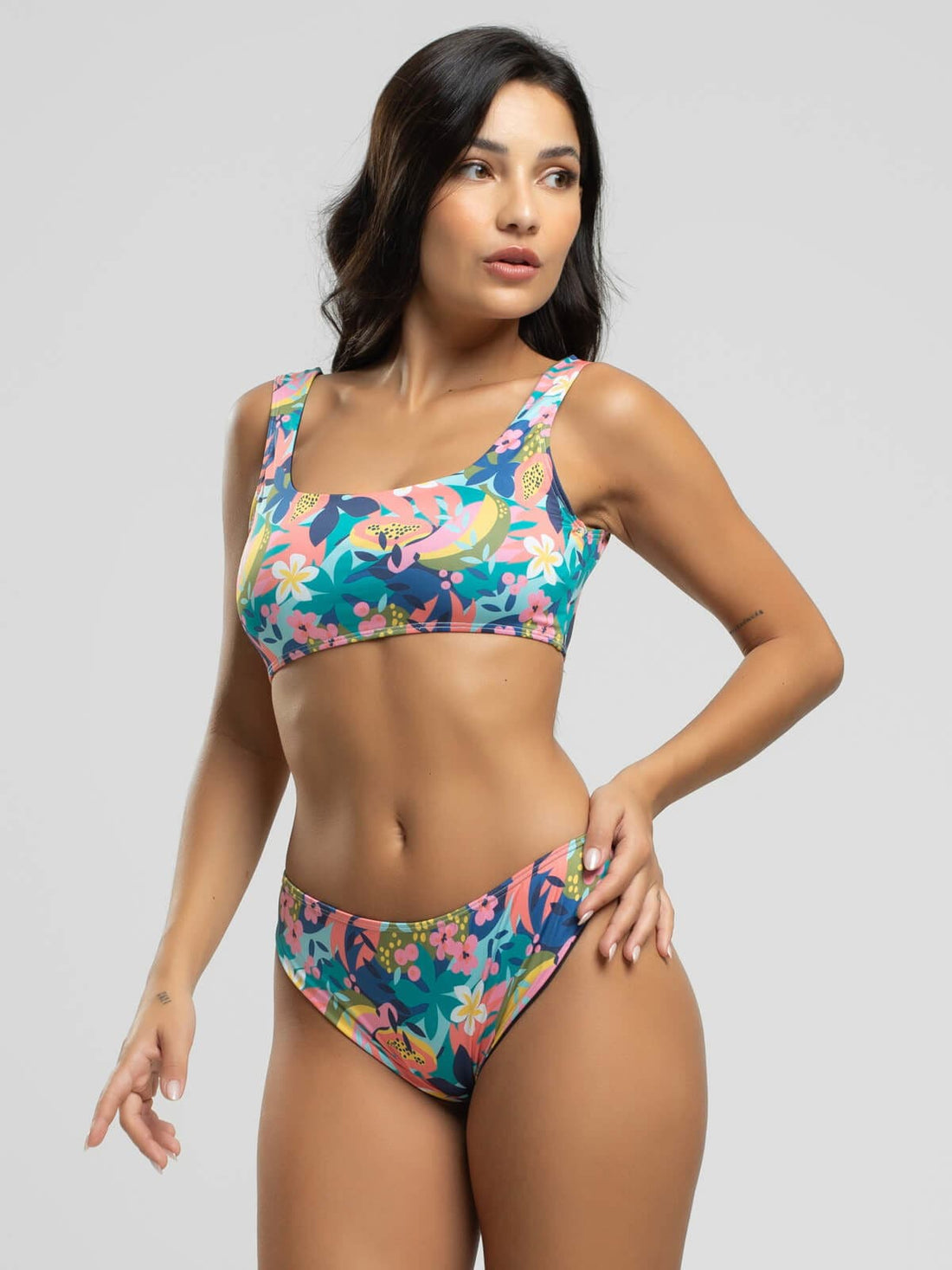 Biquini Regata Calcinha Comum Estampado Flor - Vicbela