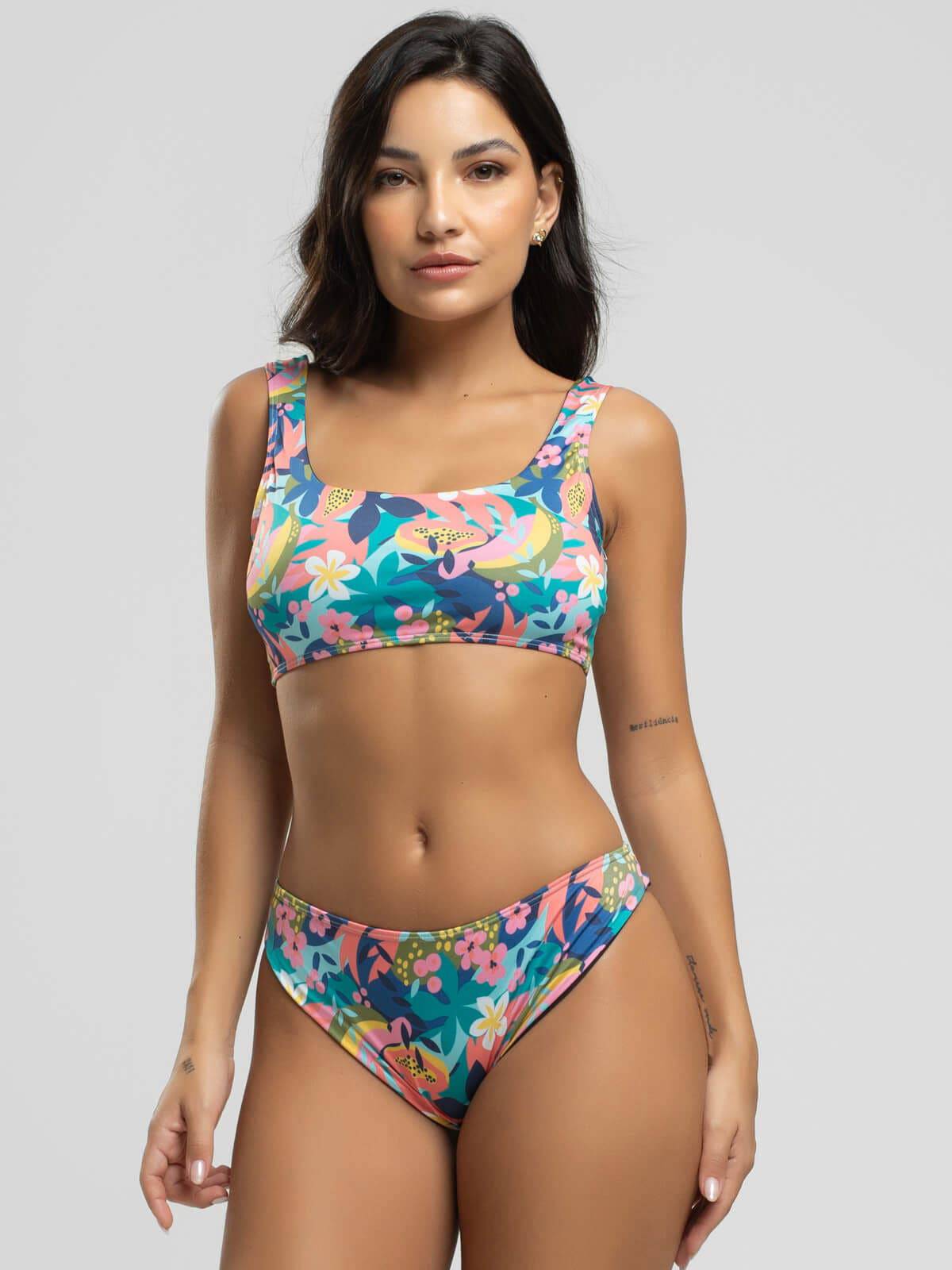 Biquini Regata Calcinha Comum Estampado Flor - Vicbela