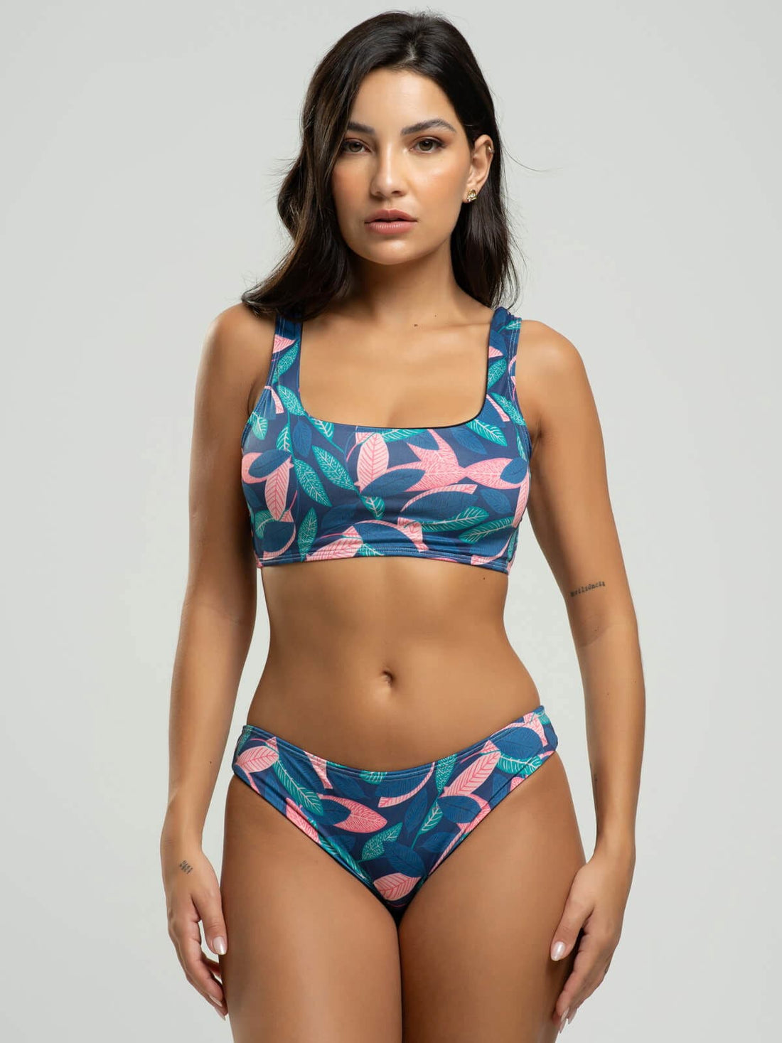 Biquini Regata Calcinha Comum Estampado Folhas - Vicbela