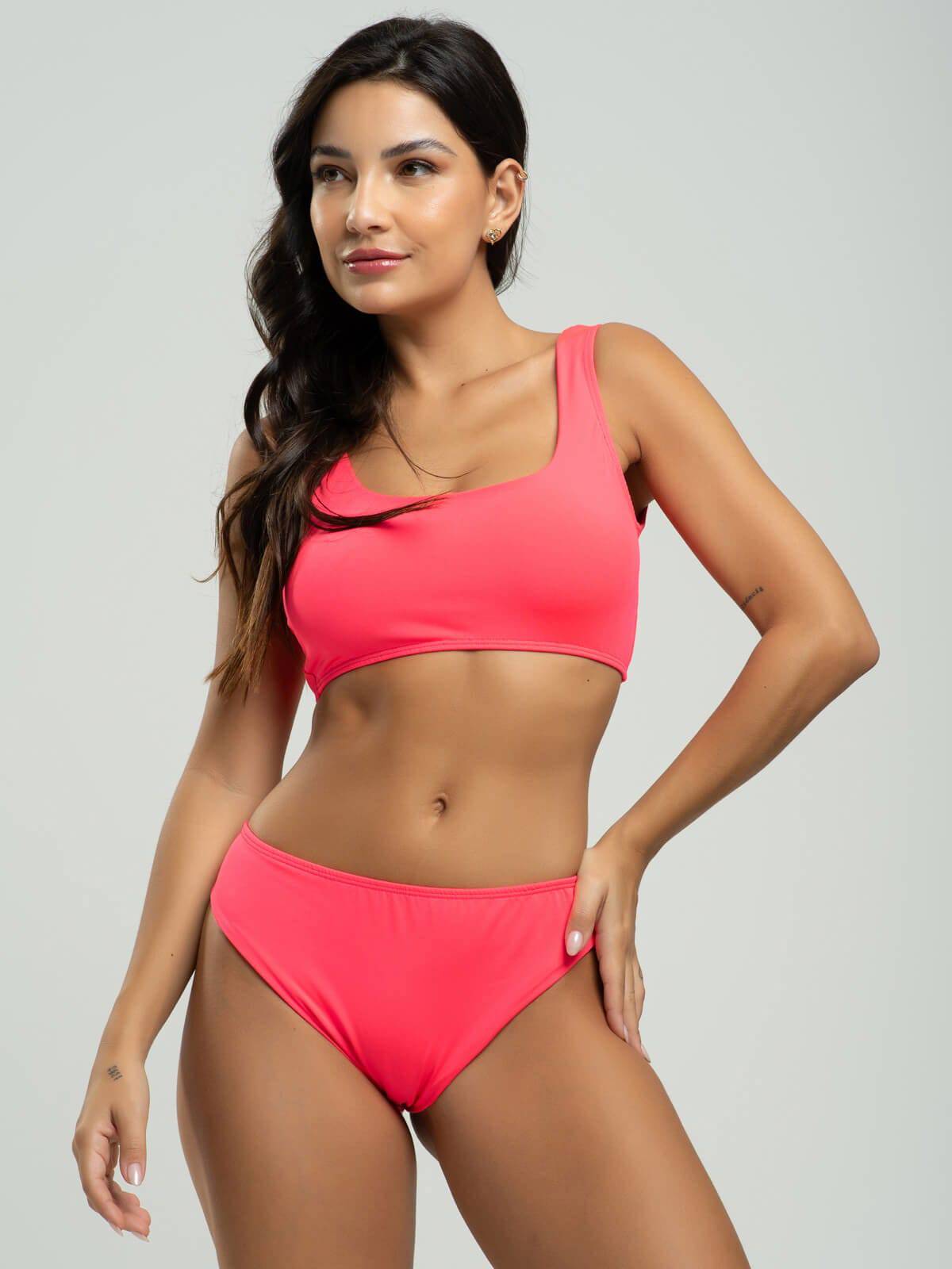 Biquini Regata Calcinha Comum Liso Rosa - Vicbela