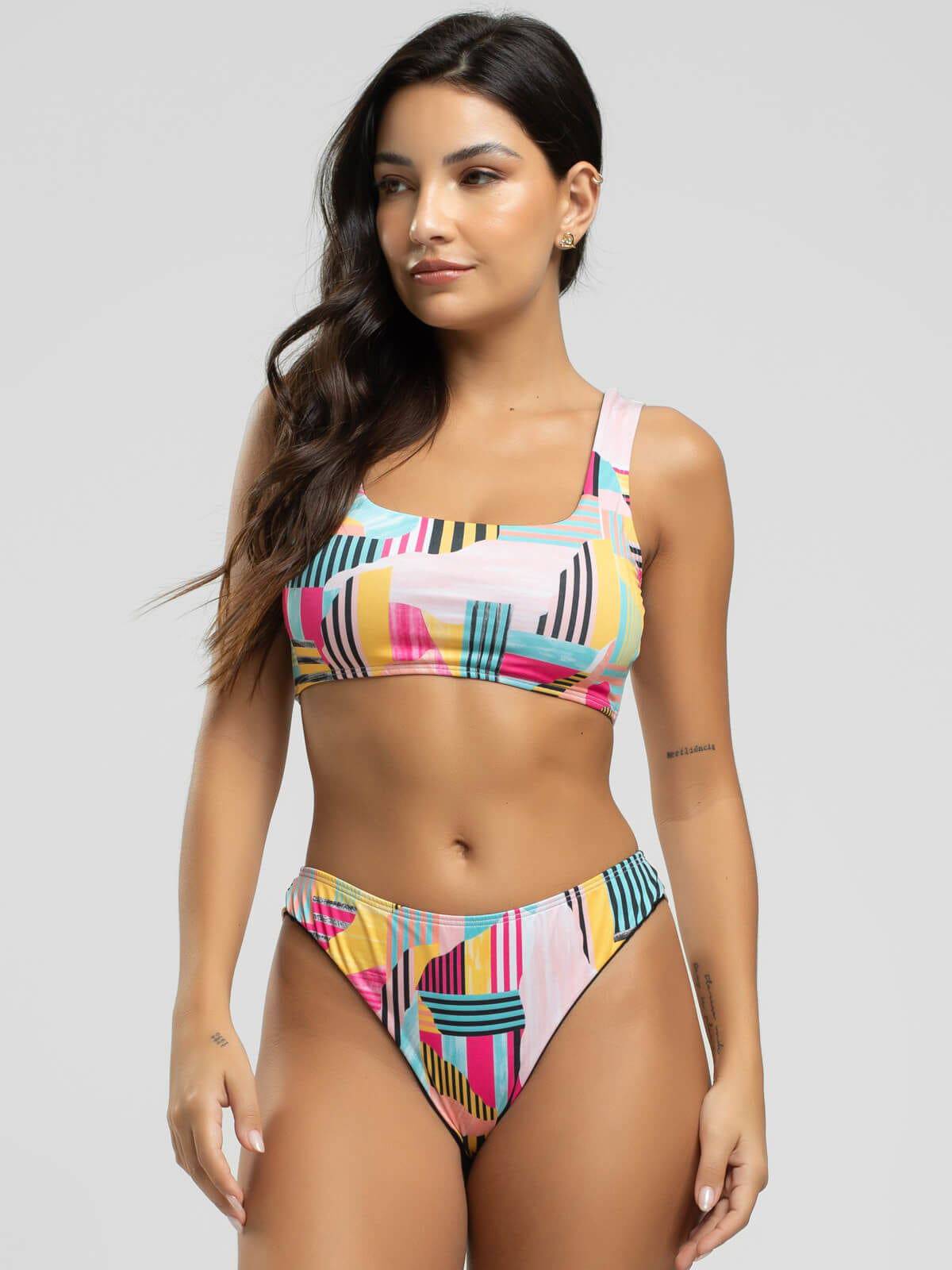 Biquini Regata Fio Duplo Estampado Amarelo - Vicbela