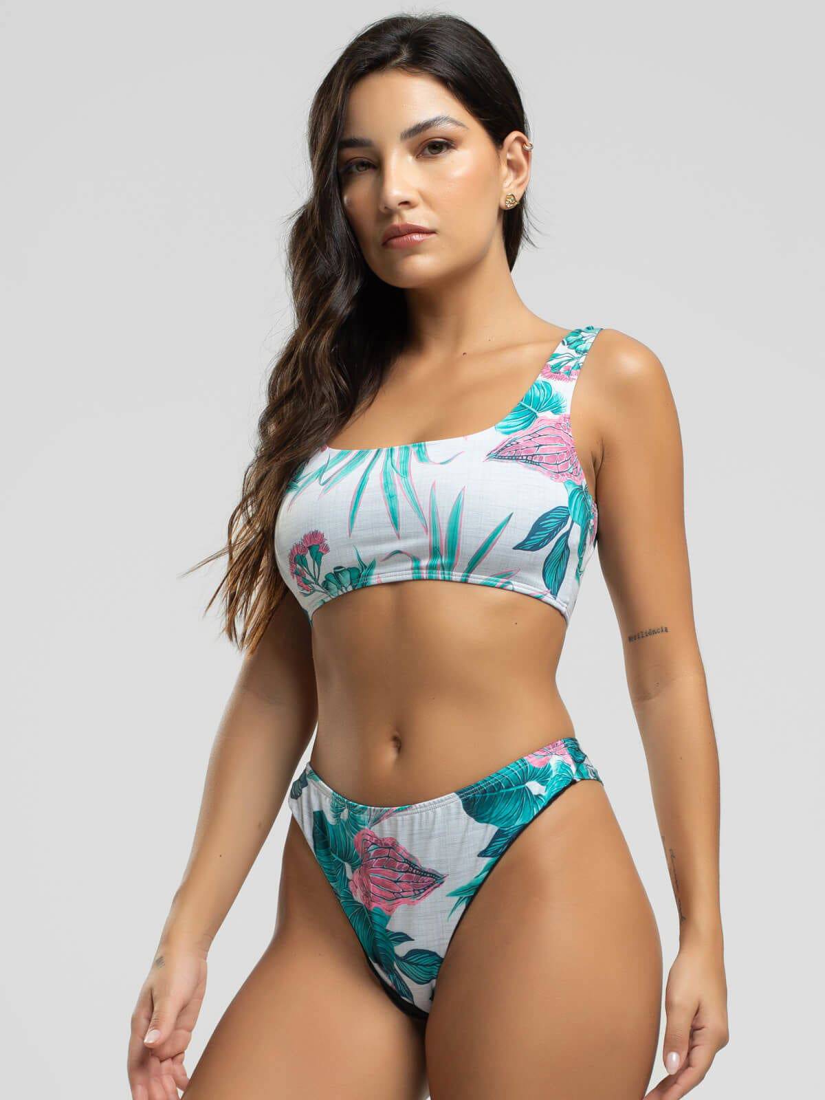 Biquini Regata Fio Duplo Estampado Verde - Vicbela