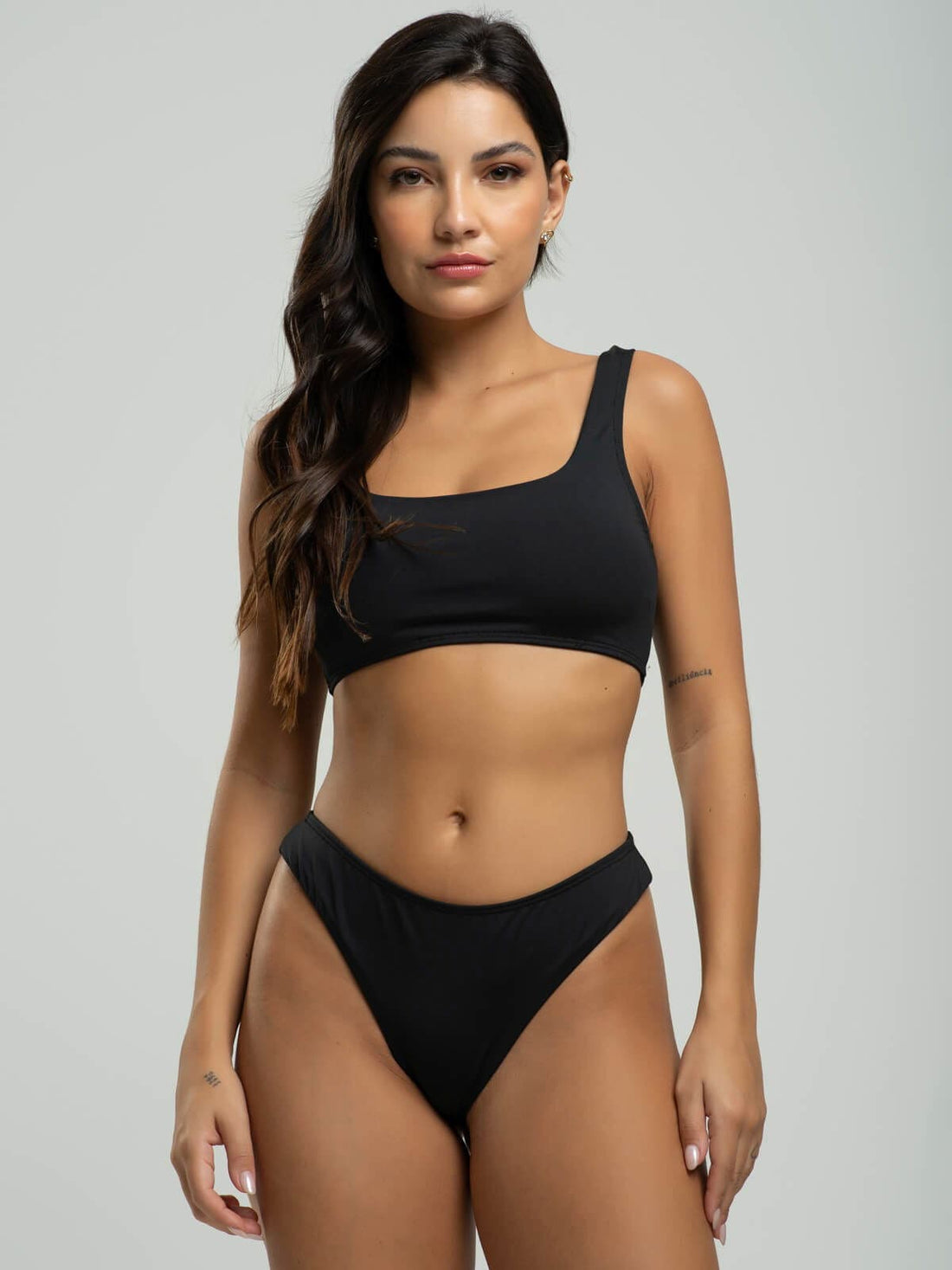 Biquini Regata Fio Duplo Liso Preto - Vicbela