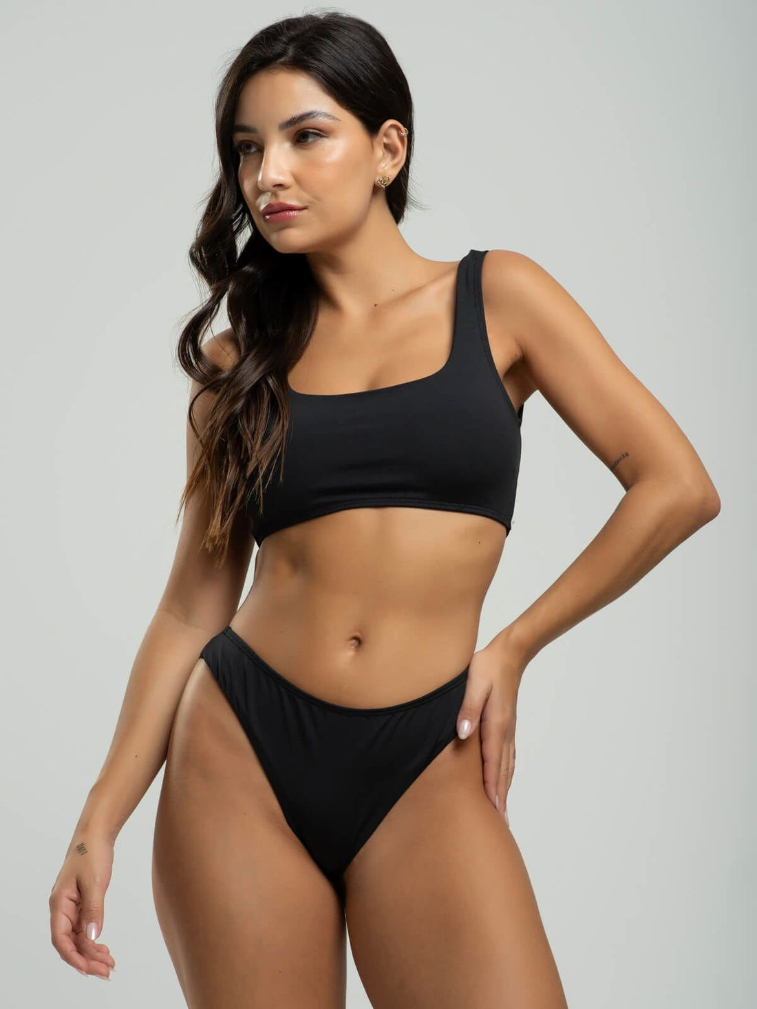 Biquini Regata Fio Duplo Liso Preto - Vicbela