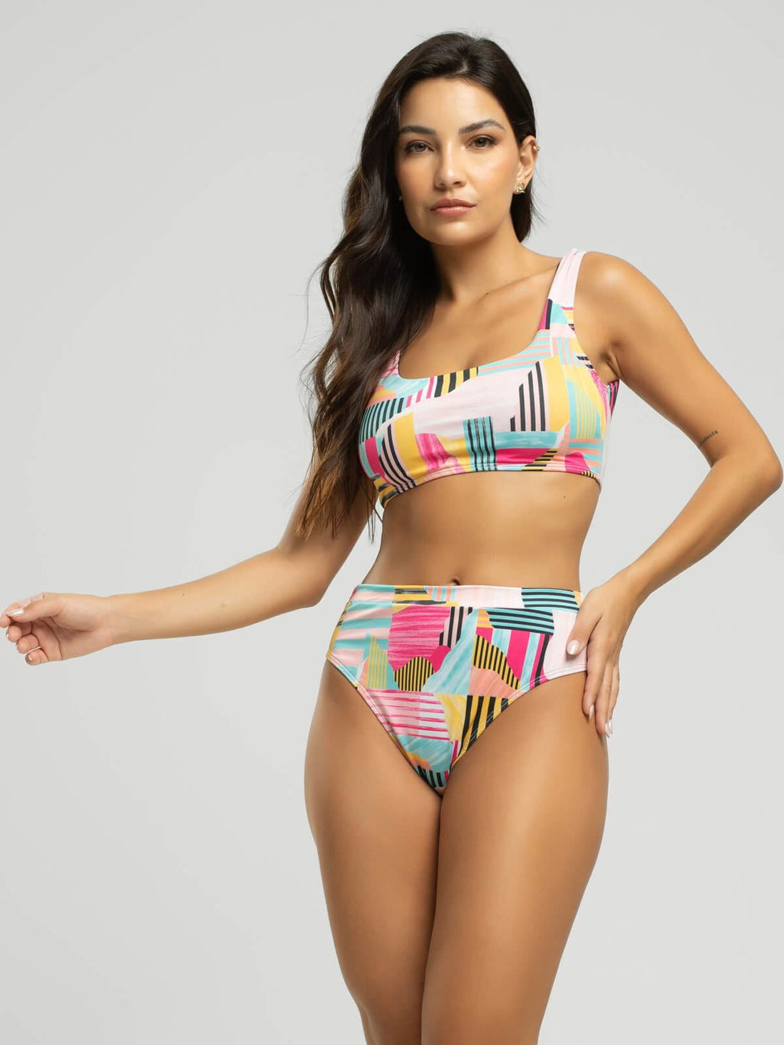 Biquini Regata Hot Pants Estampado Amarelo - Vicbela