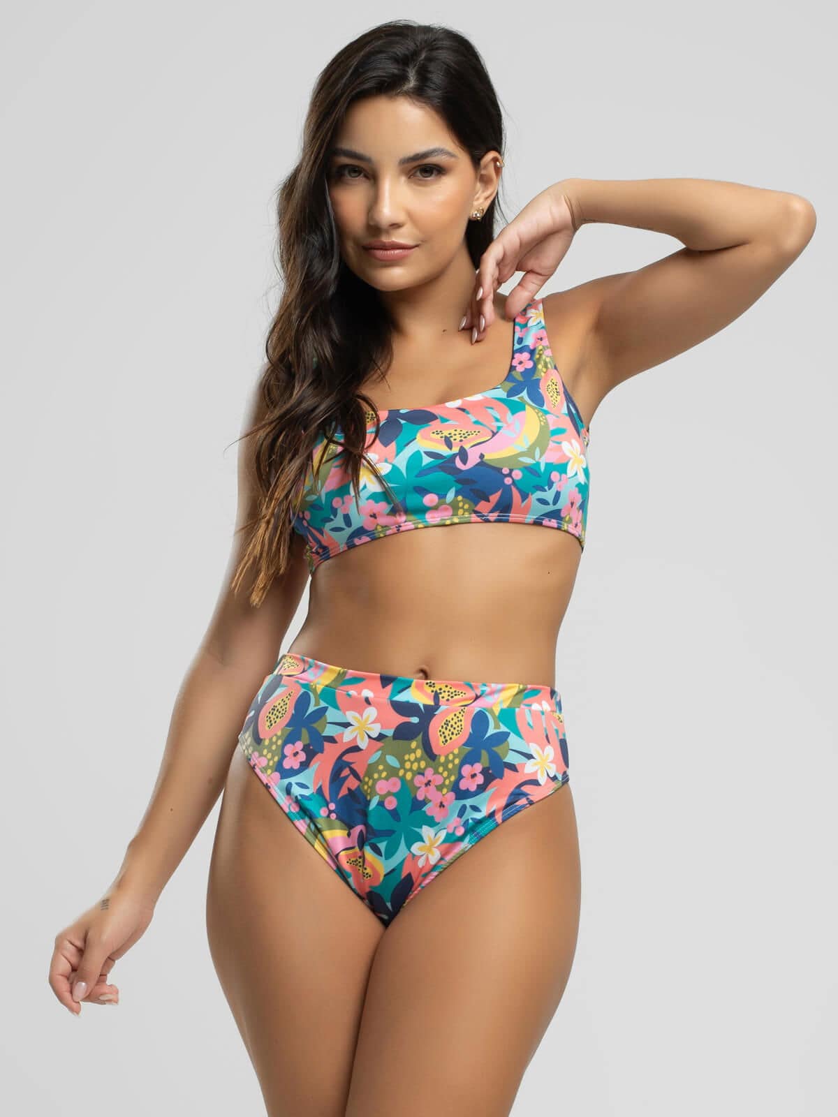 Biquini Regata Hot Pants Estampado Flor - Vicbela