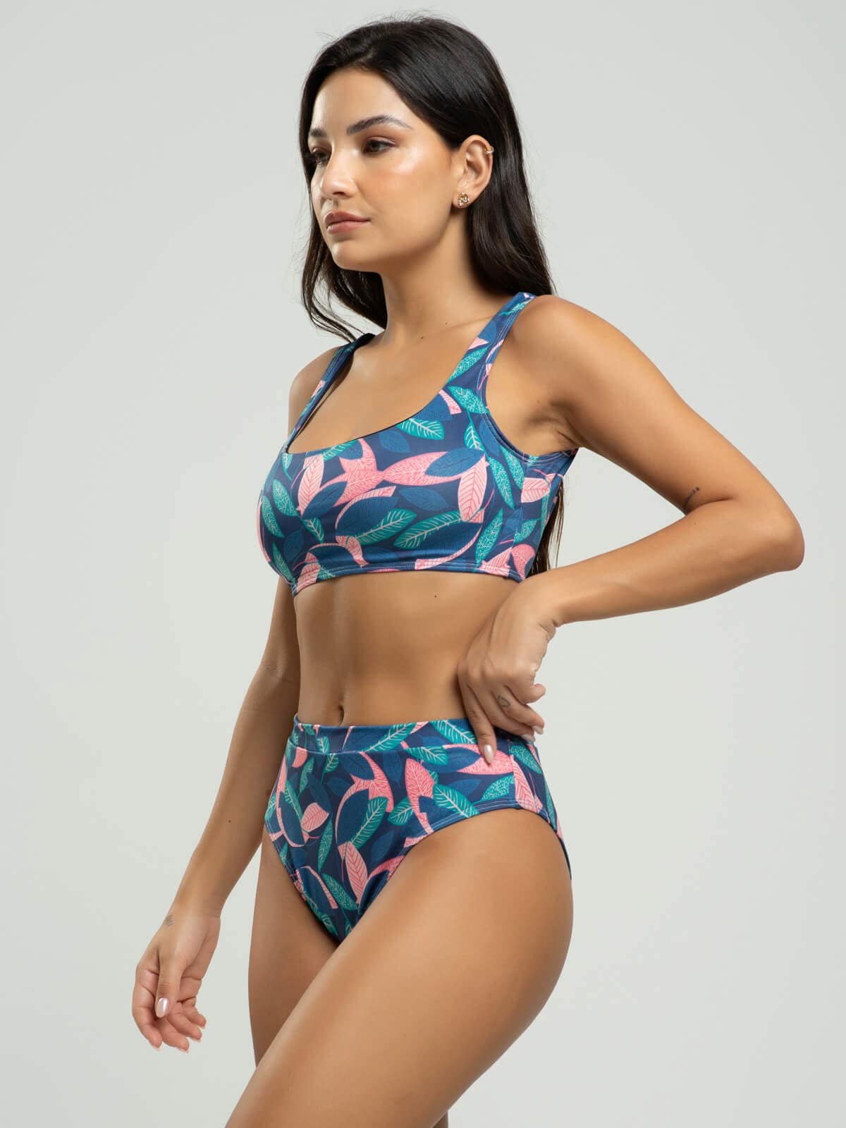 Biquini Regata Hot Pants Estampado Folhas - Vicbela