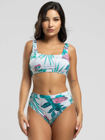 Biquini Regata Hot Pants Estampado Verde - Vicbela