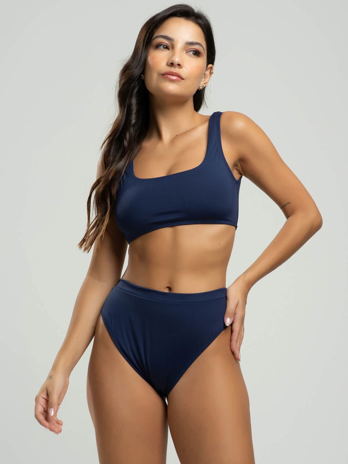 Biquini Regata Hot Pants Liso Azul Marinho - Vicbela