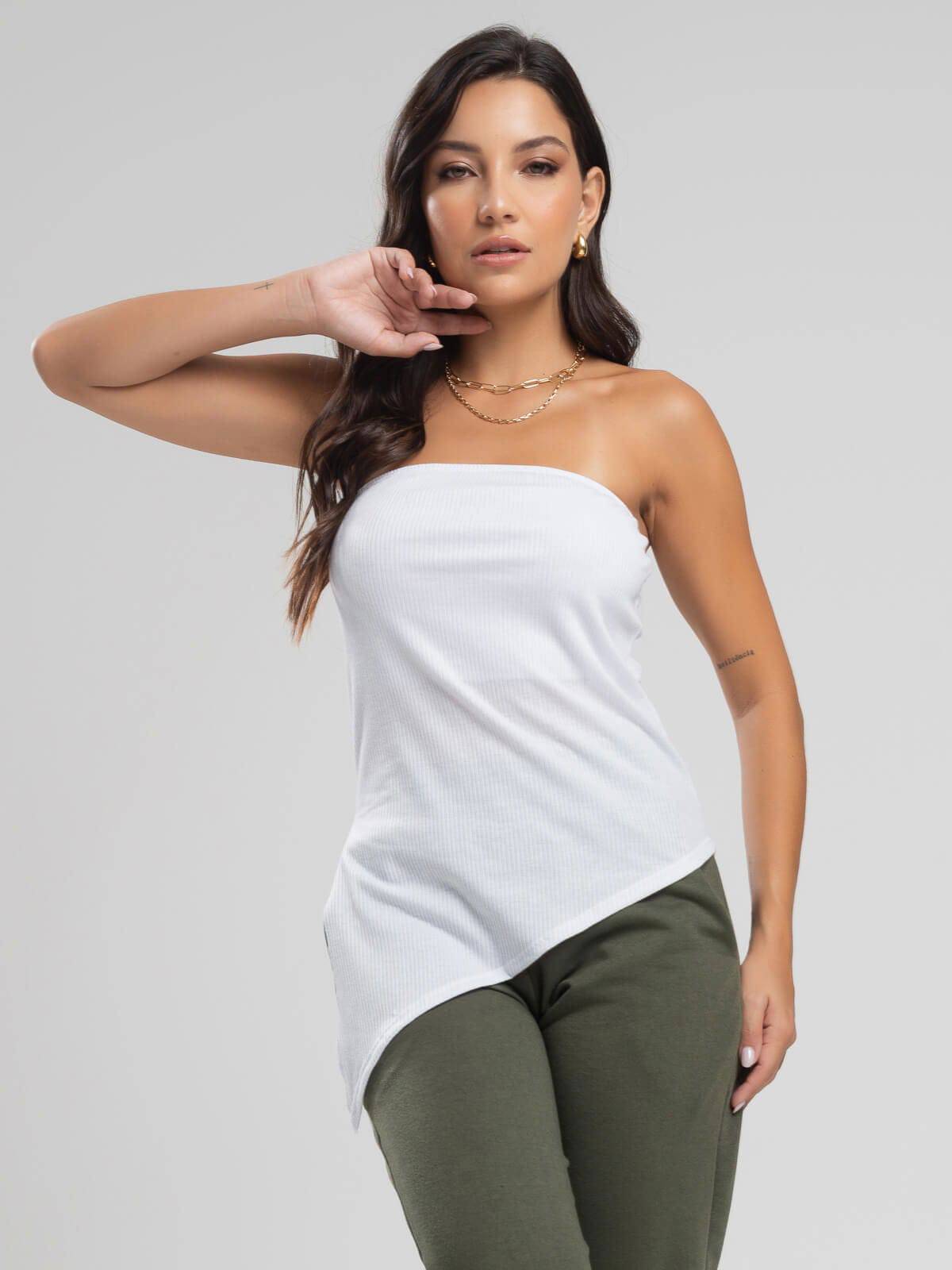 Blusa Assimétrica Tomara que Caia Branco - Vicbela