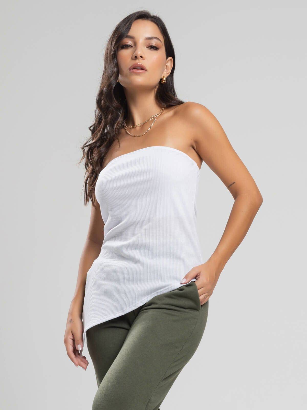 Blusa Assimétrica Tomara que Caia Branco - Vicbela