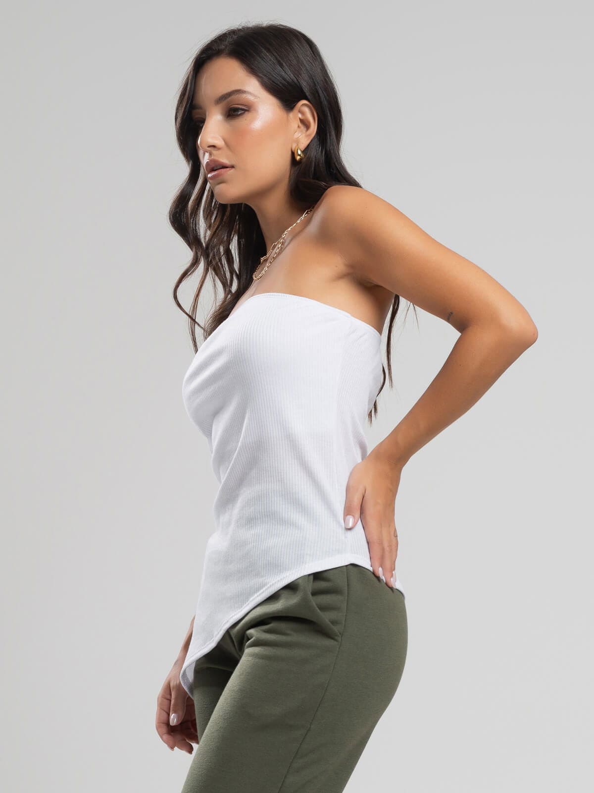 Blusa Assimétrica Tomara que Caia Branco - Vicbela