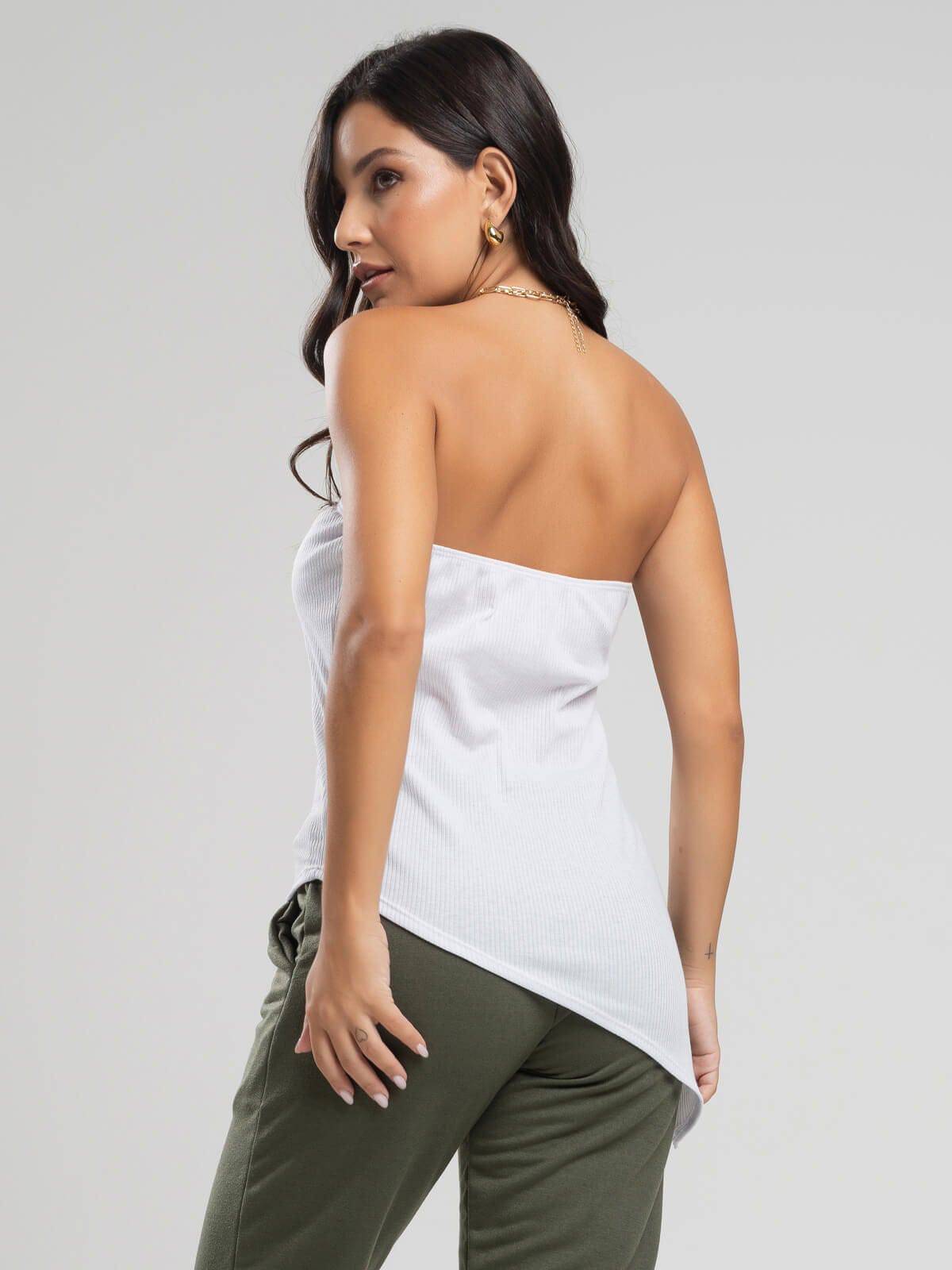 Blusa Assimétrica Tomara que Caia Branco - Vicbela