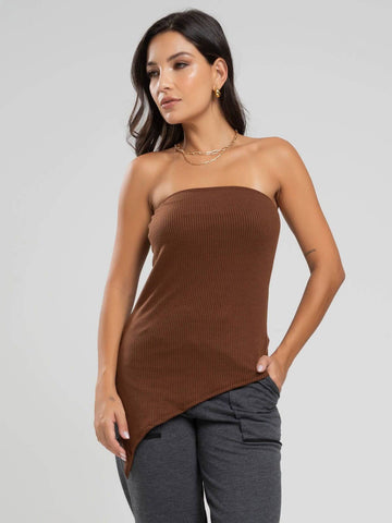 Blusa Assimétrica Tomara que Caia Marrom - Vicbela