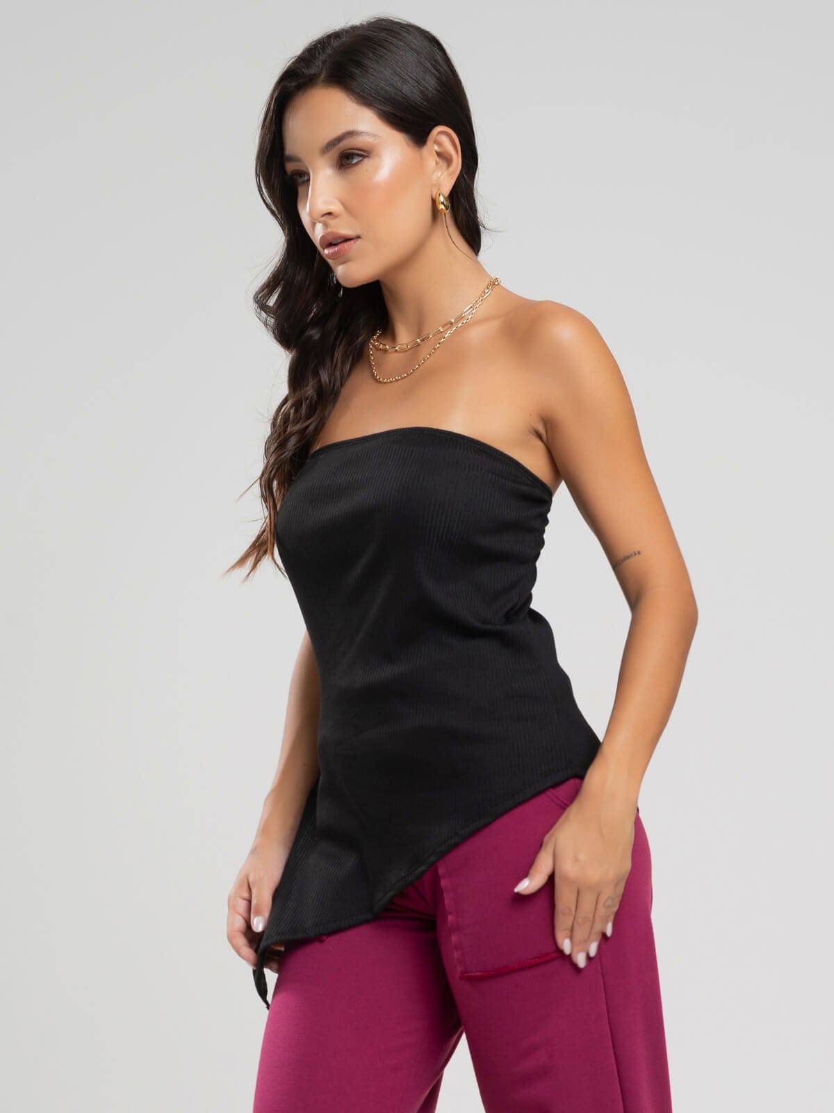 Blusa Assimétrica Tomara que Caia Preta - Vicbela