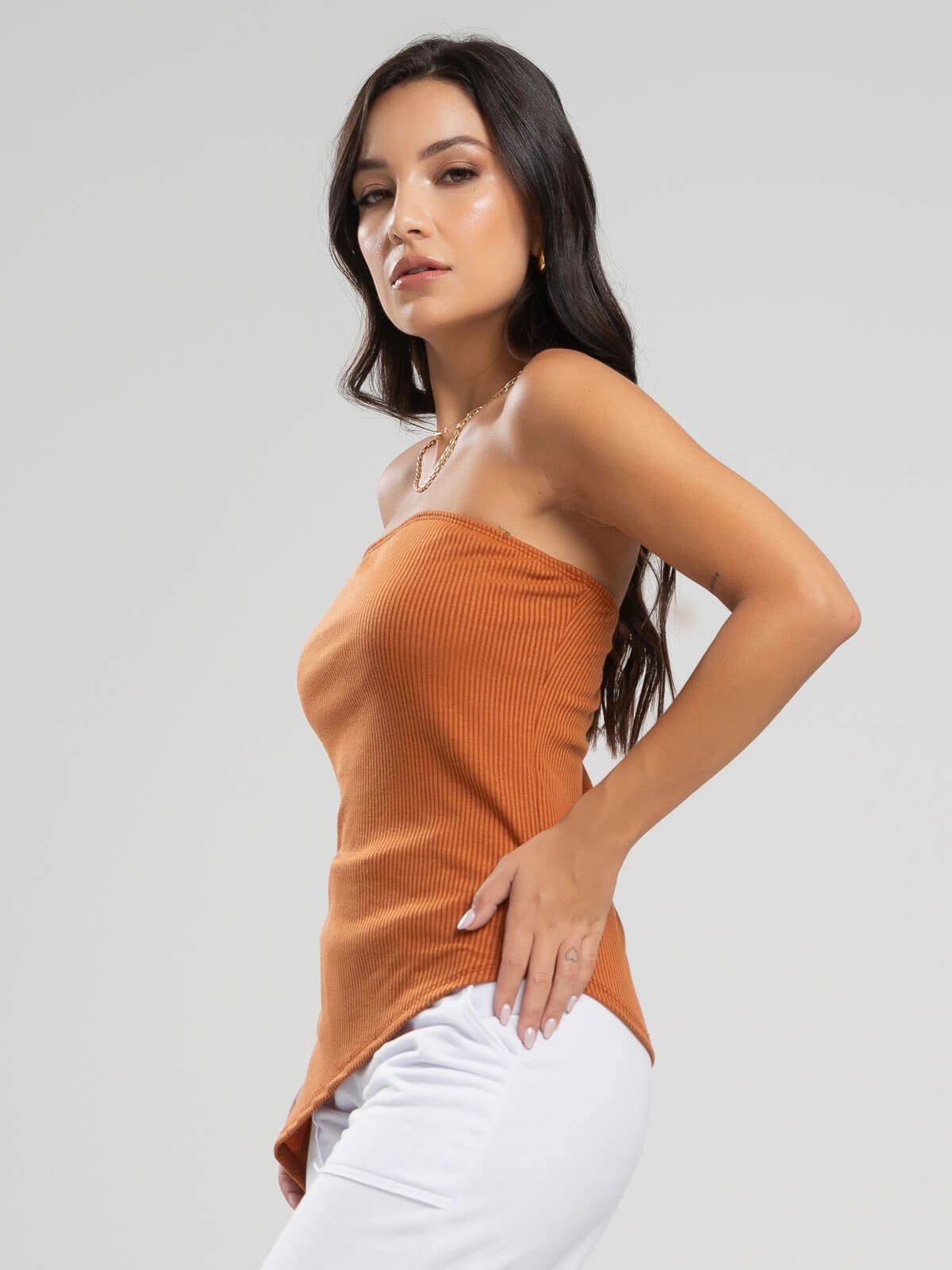 Blusa Assimétrica Tomara que Caia Terracota - Vicbela