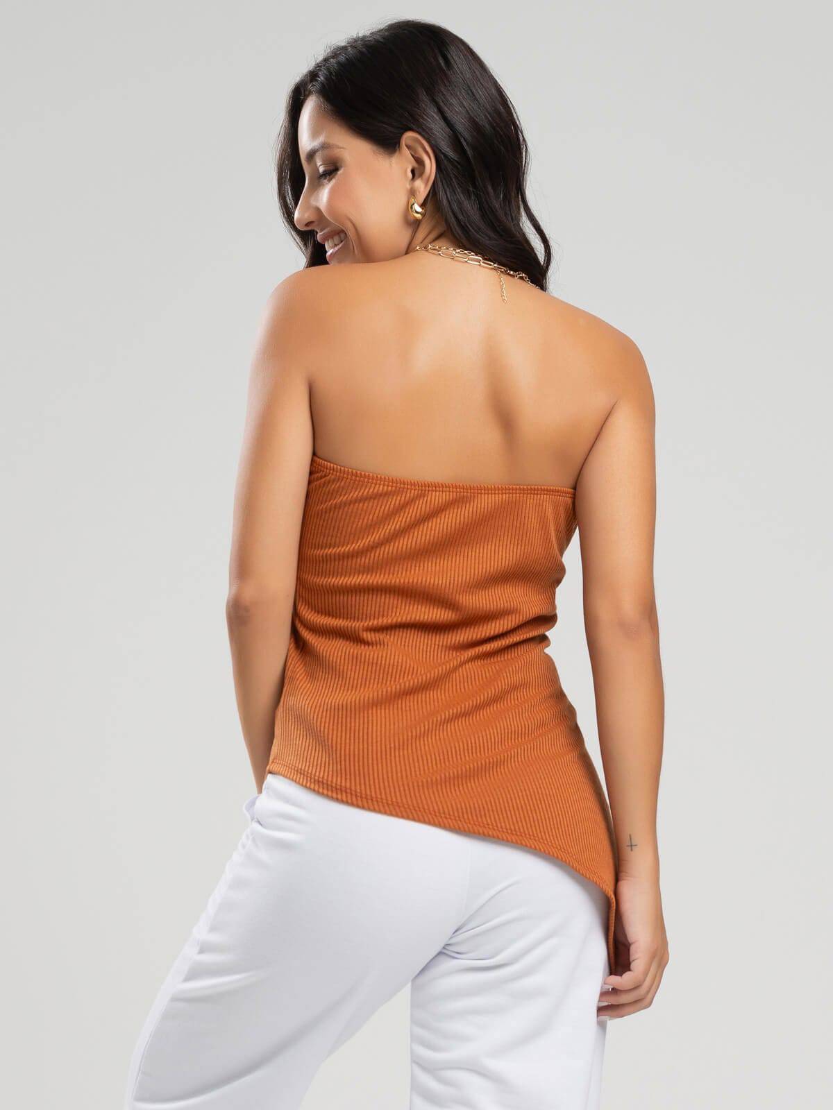 Blusa Assimétrica Tomara que Caia Terracota - Vicbela