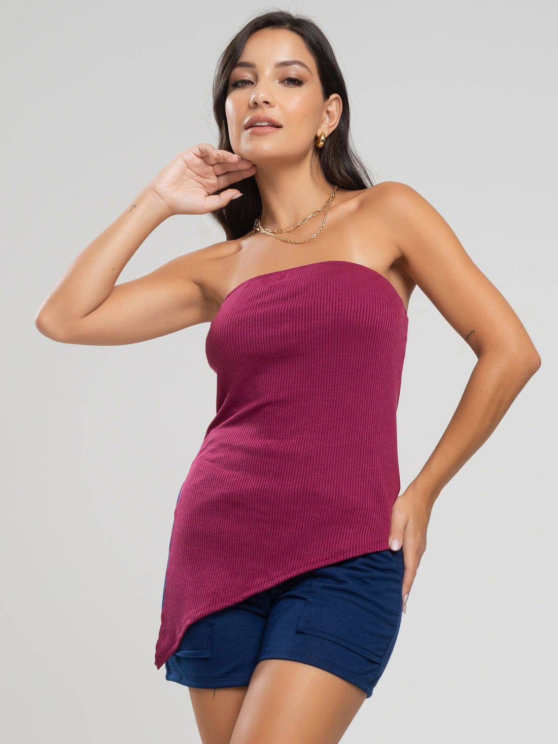 Blusa Assimétrica Tomara que Caia Vinho - Vicbela