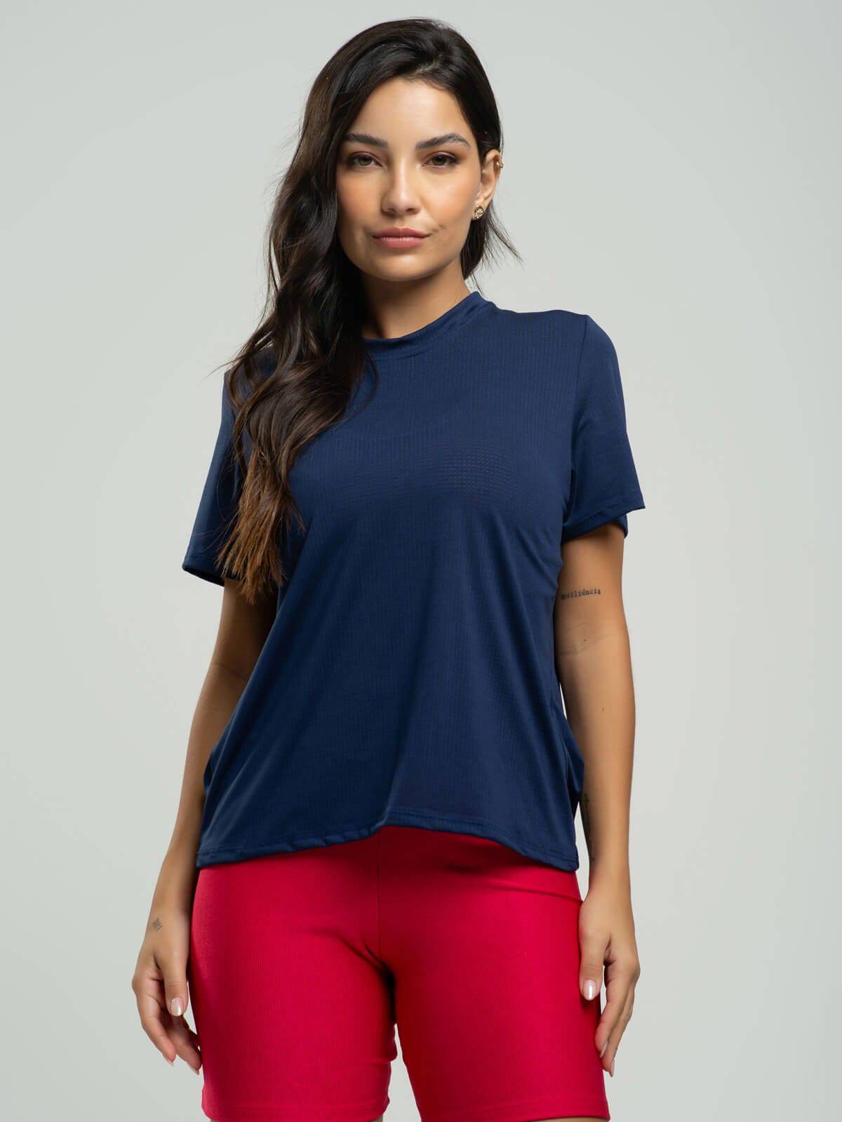 Blusa Manga Curta Fitness Azul Marinho - Vicbela