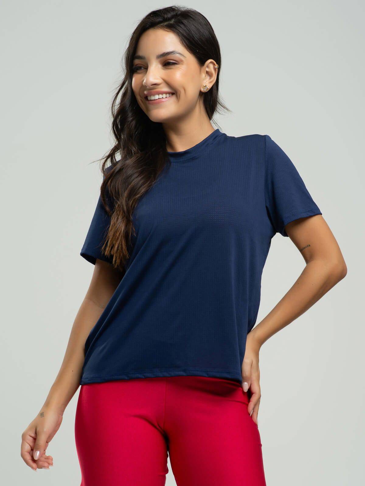 Blusa Manga Curta Fitness Azul Marinho - Vicbela