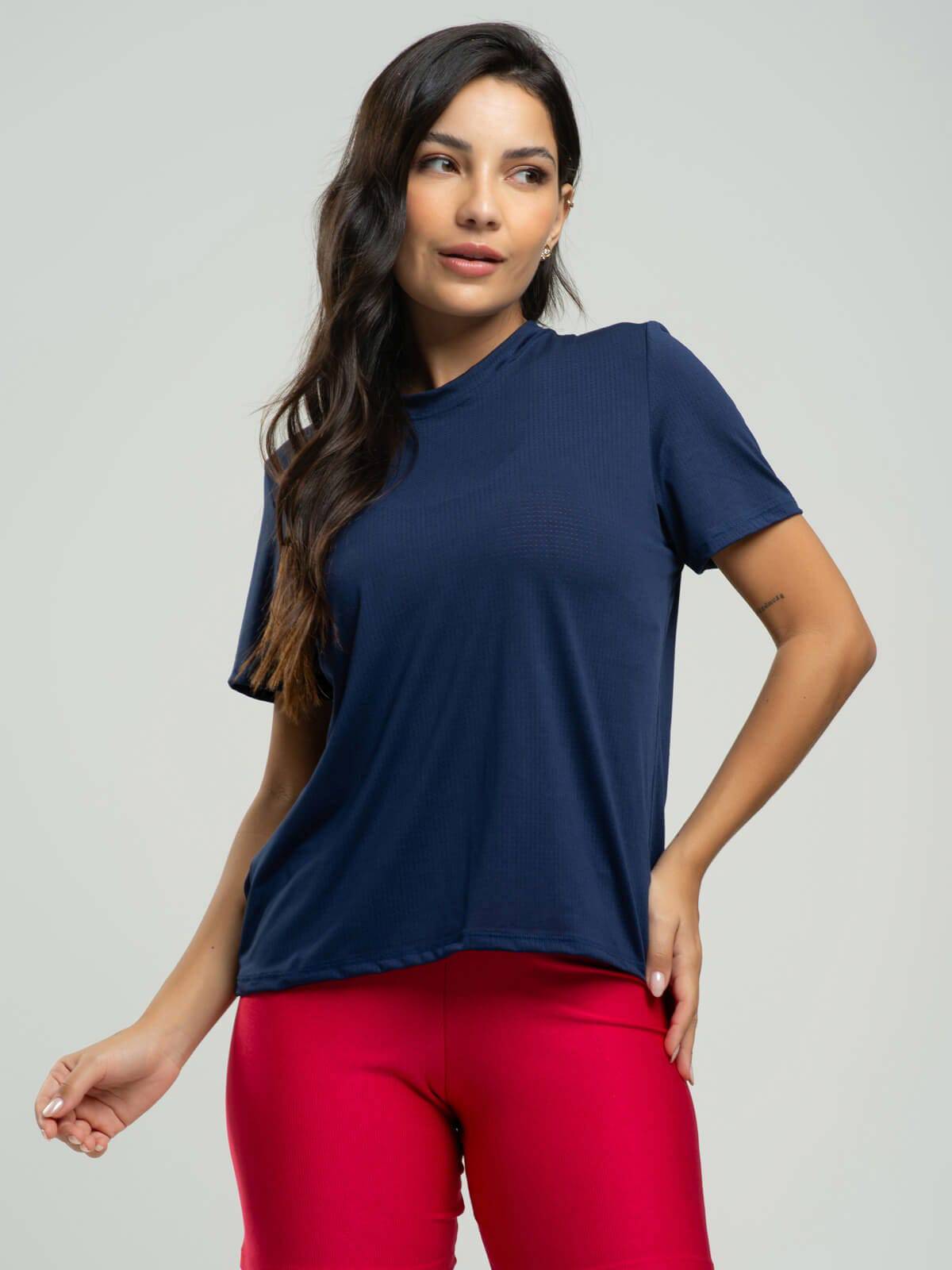 Blusa Manga Curta Fitness Azul Marinho - Vicbela