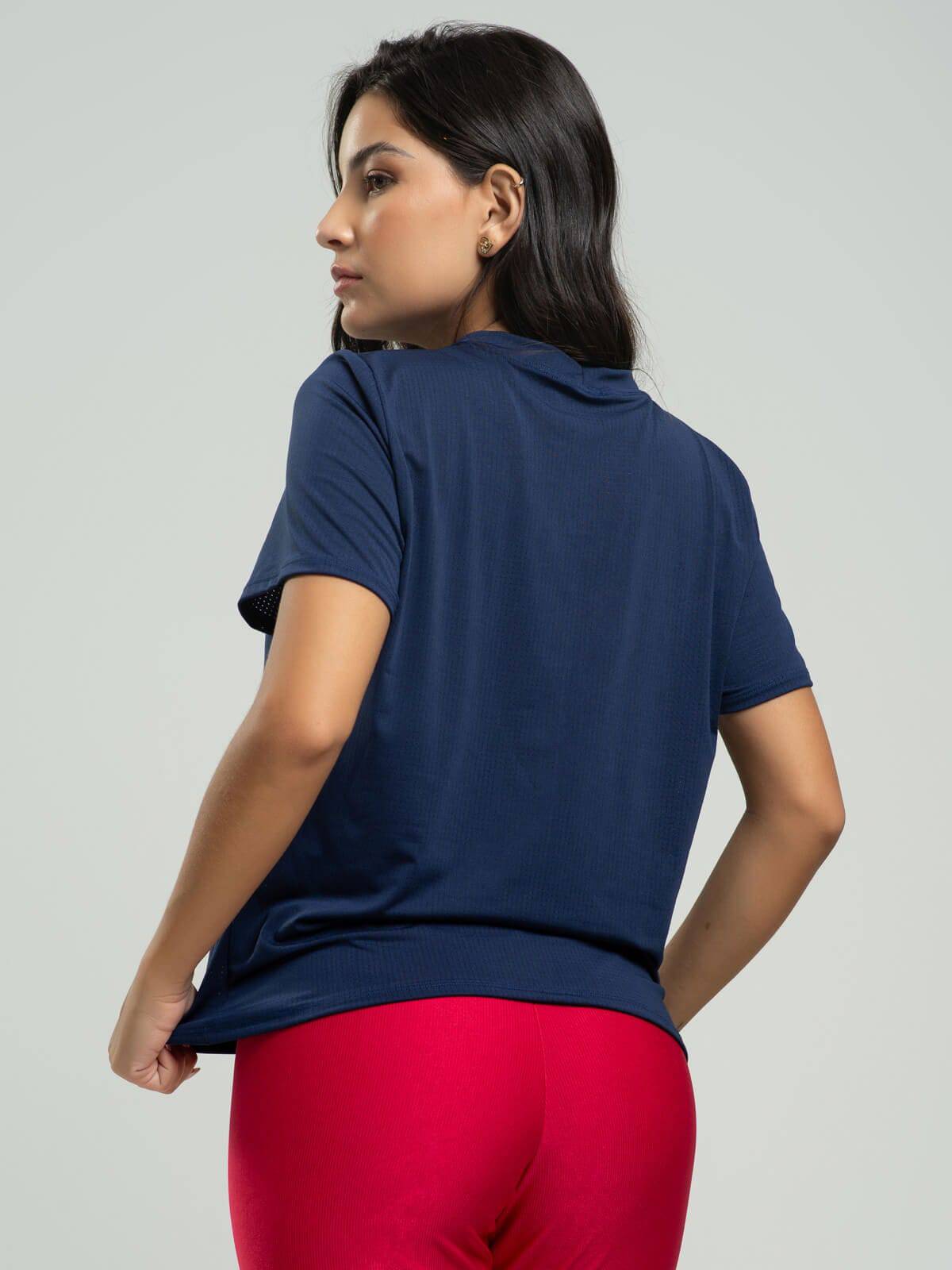 Blusa Manga Curta Fitness Azul Marinho - Vicbela