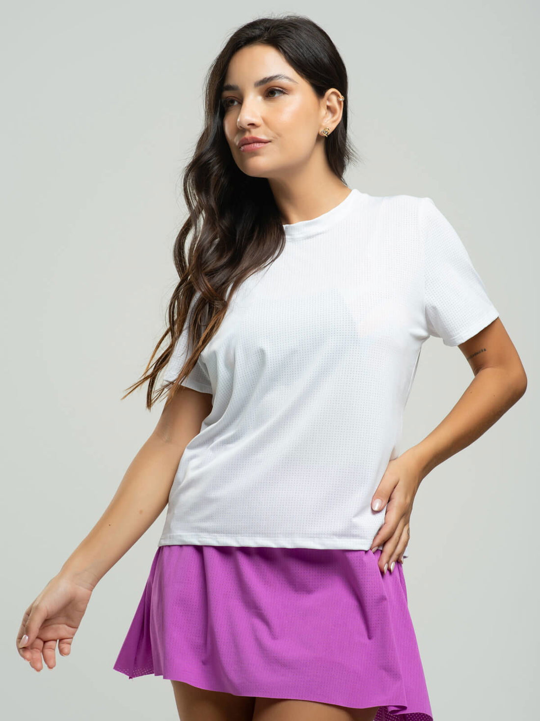 Blusa Manga Curta Fitness Branco - Vicbela