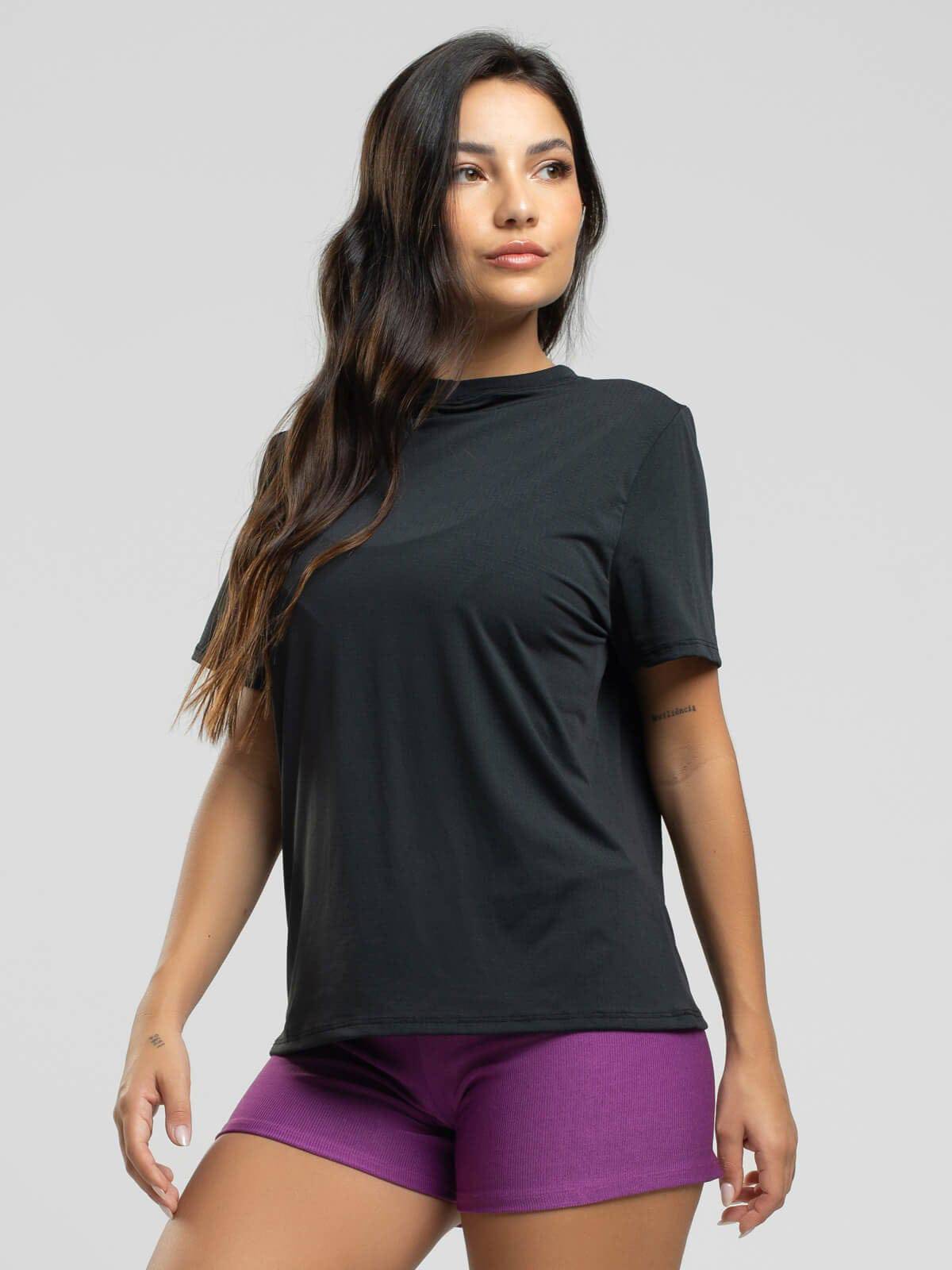 Blusa Manga Curta Fitness Preto - Vicbela