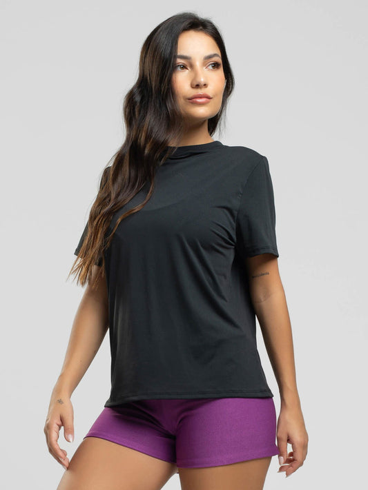 Blusa Manga Curta Fitness Preto - Vicbela