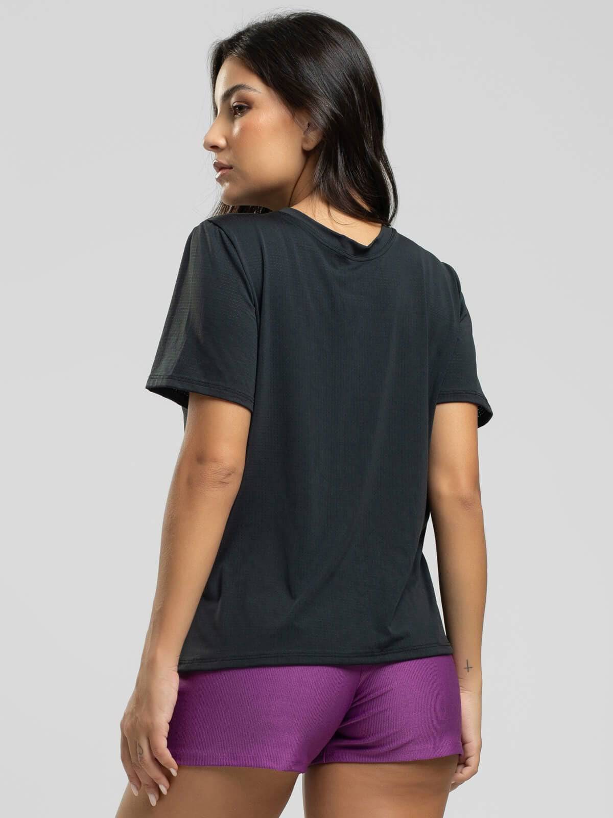 Blusa Manga Curta Fitness Preto - Vicbela