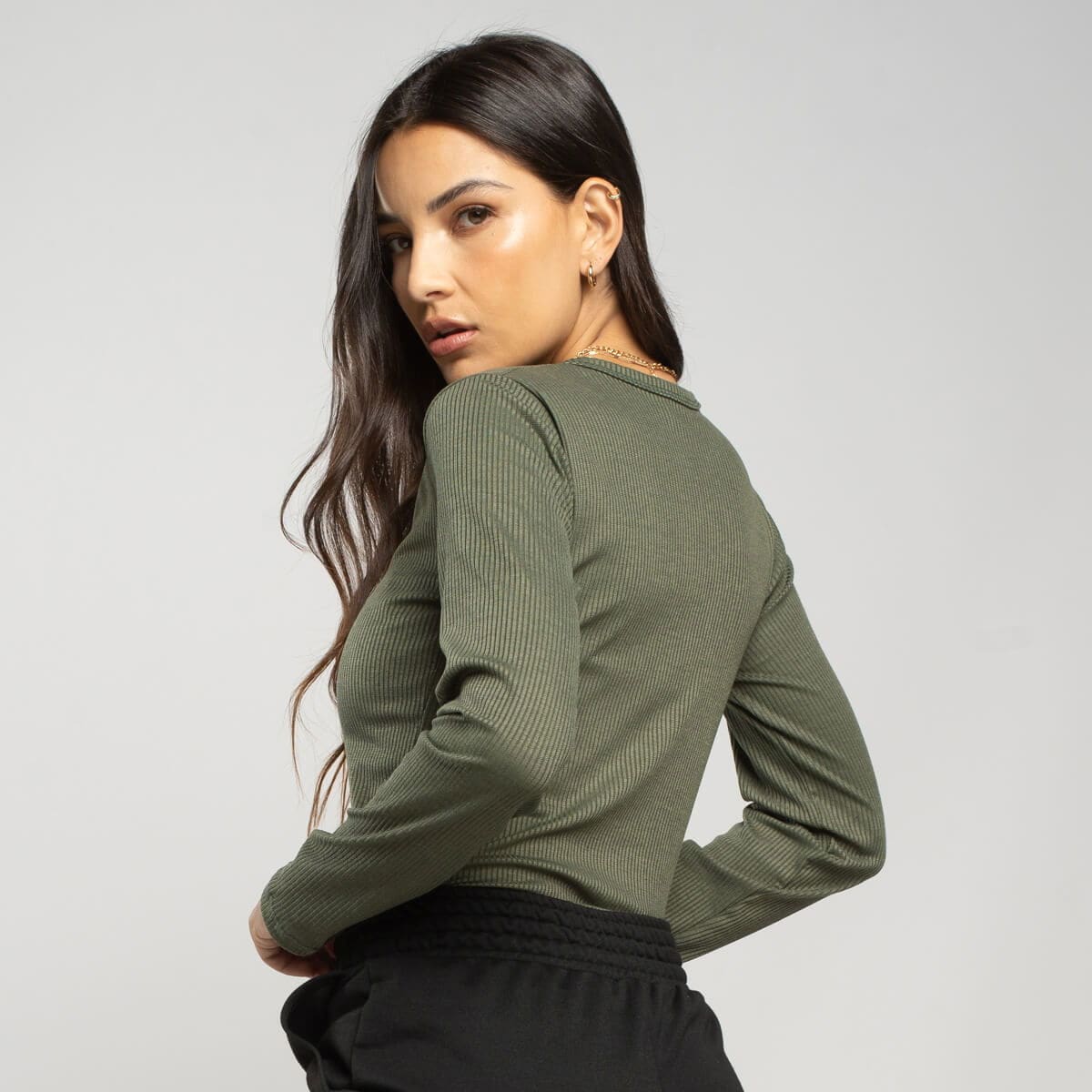 Blusa Manga Longa Canelada Verde - Vicbela