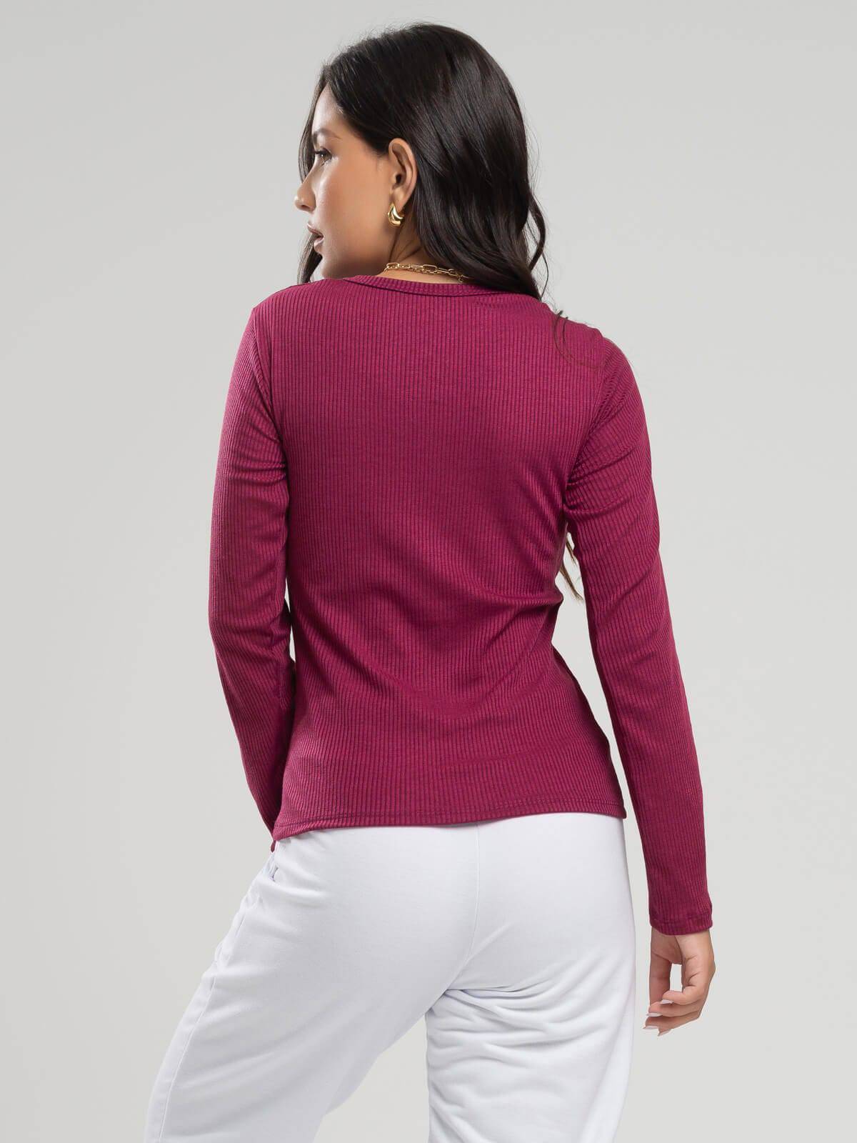 Blusa Manga Longa Canelada Vinho - Vicbela