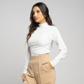 Blusa Manga Longa Gola Alta Canelada Branco - Vicbela