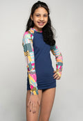 Blusa Proteção UV Infantil Feminina Estampada Azul - Vicbela