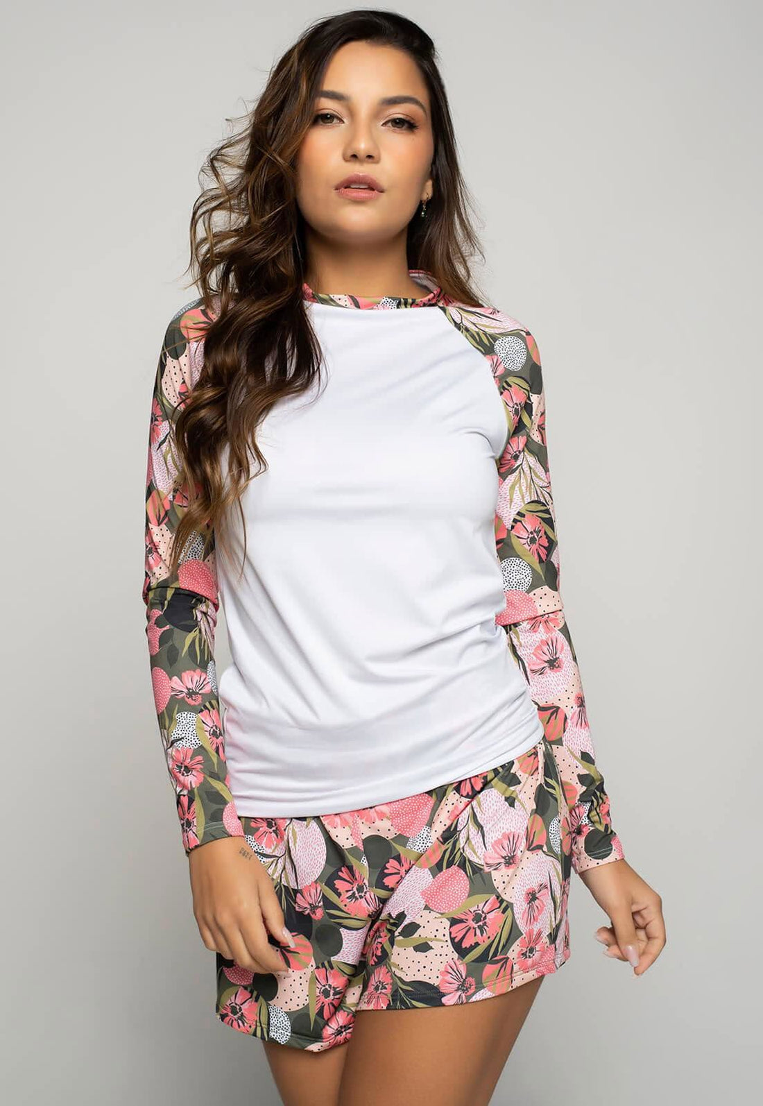 Blusa Proteção Uv Feminina Estampada Branco - Vicbela