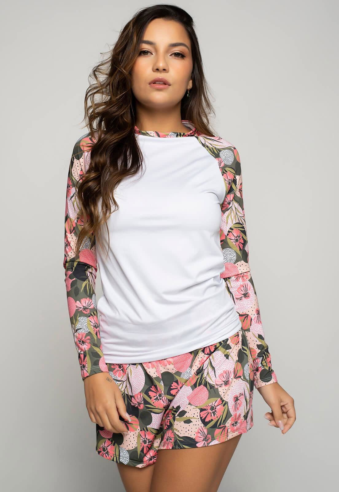 Blusa Proteção Uv Feminina Estampada Branco - Vicbela