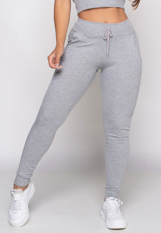 Calça Jogger Canelada de Ribana Cinza - Vicbela