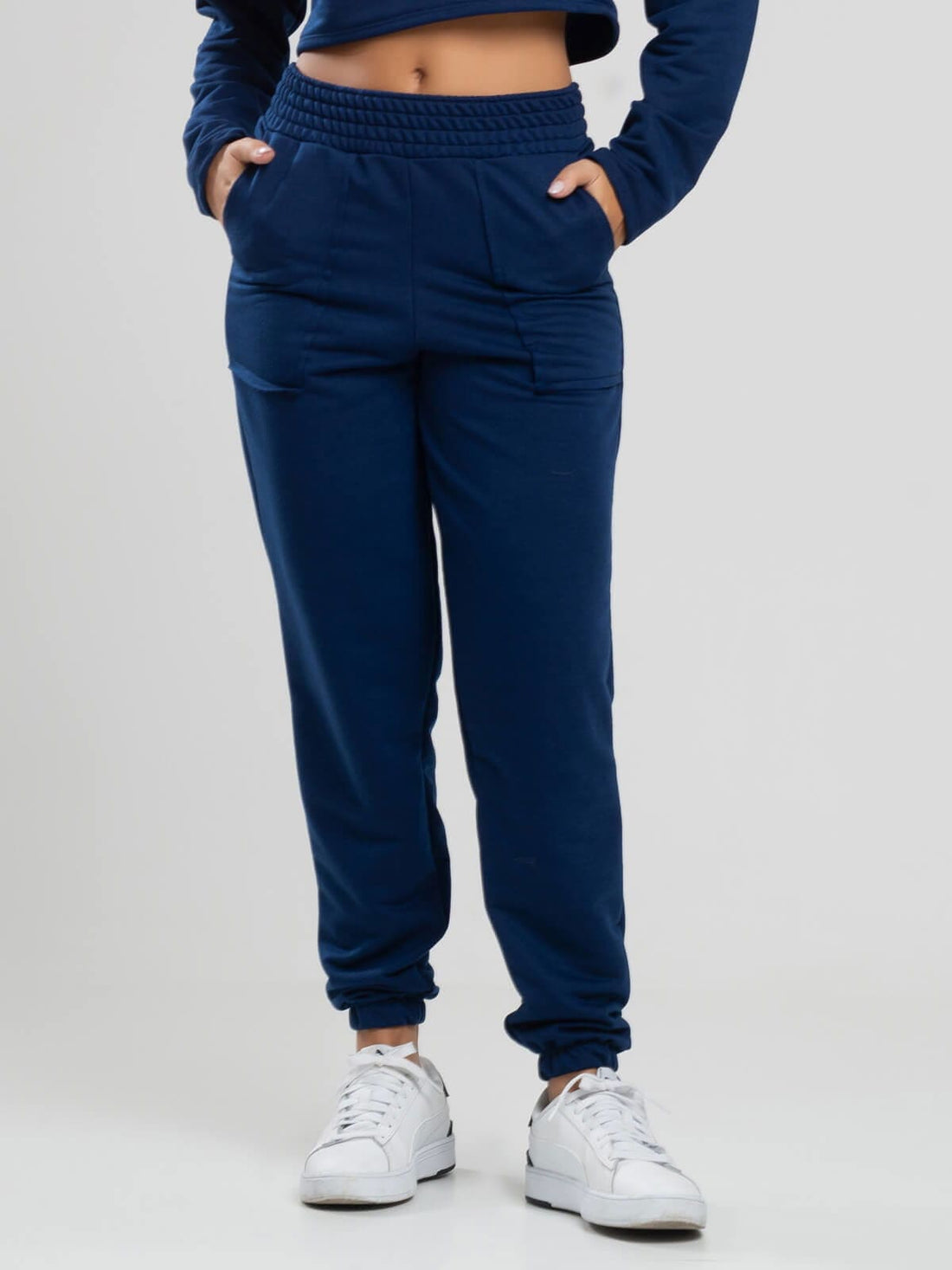 Calça Jogger Moletinho Cintura Alta Azul Marinho - Vicbela