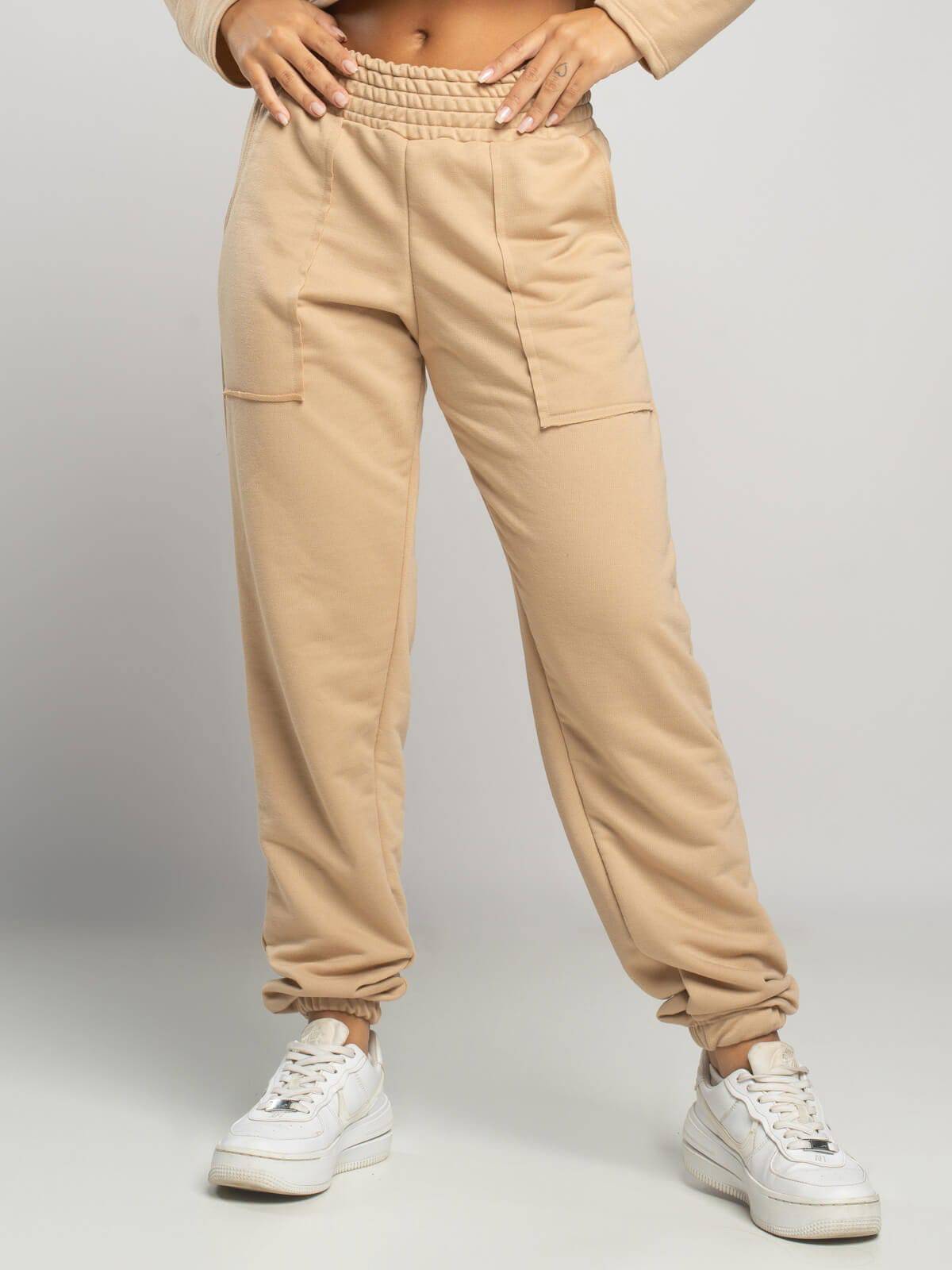 Calça Jogger Moletinho Cintura Alta Bege - Vicbela