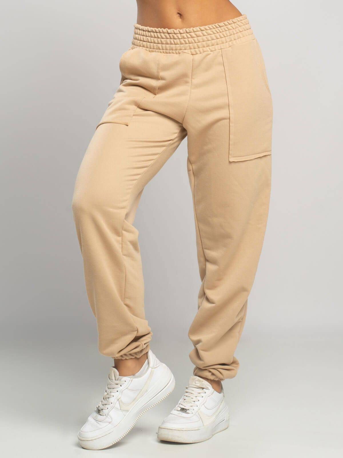 Calça Jogger Moletinho Cintura Alta Bege - Vicbela