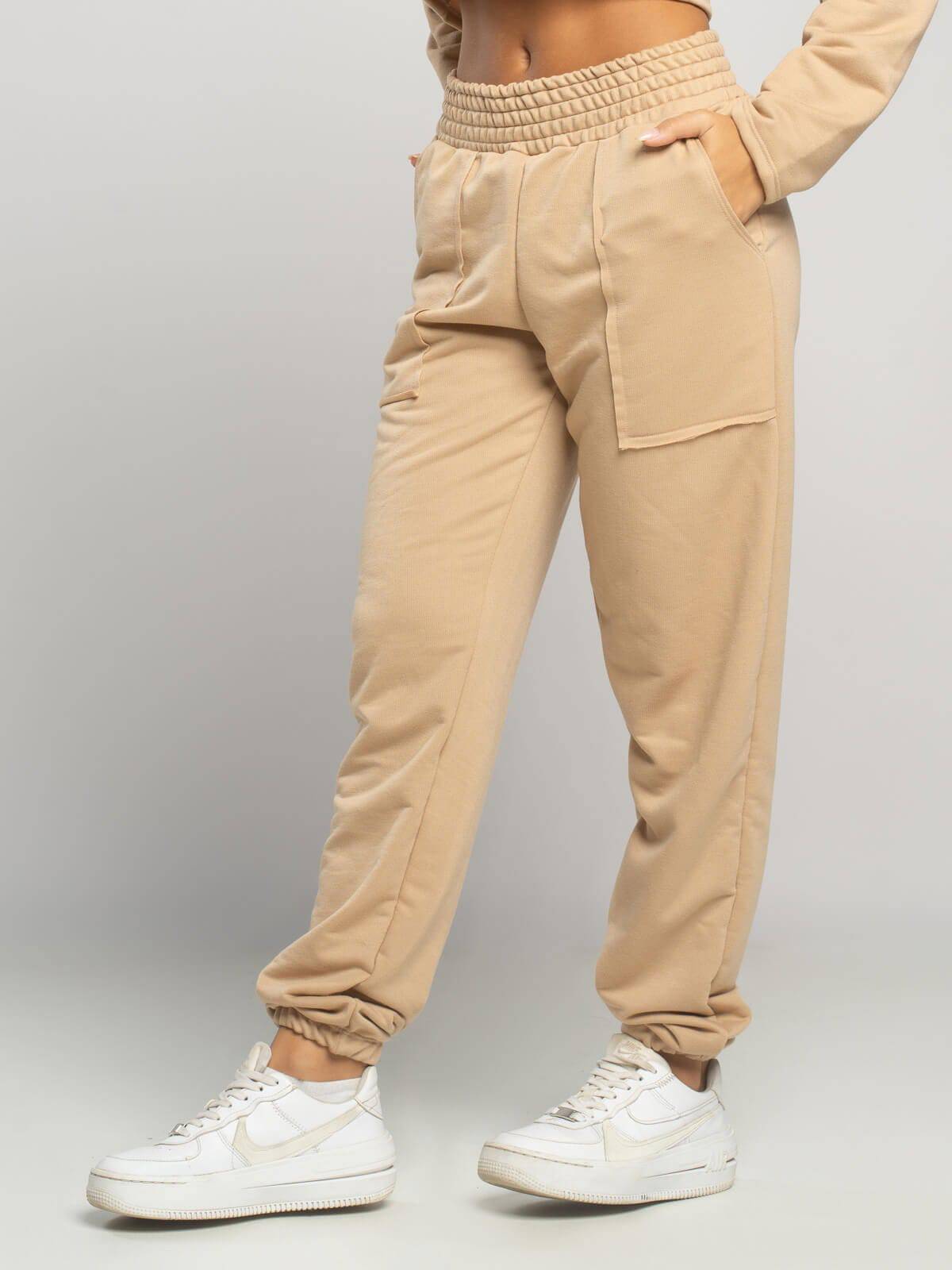 Calça Jogger Moletinho Cintura Alta Bege - Vicbela