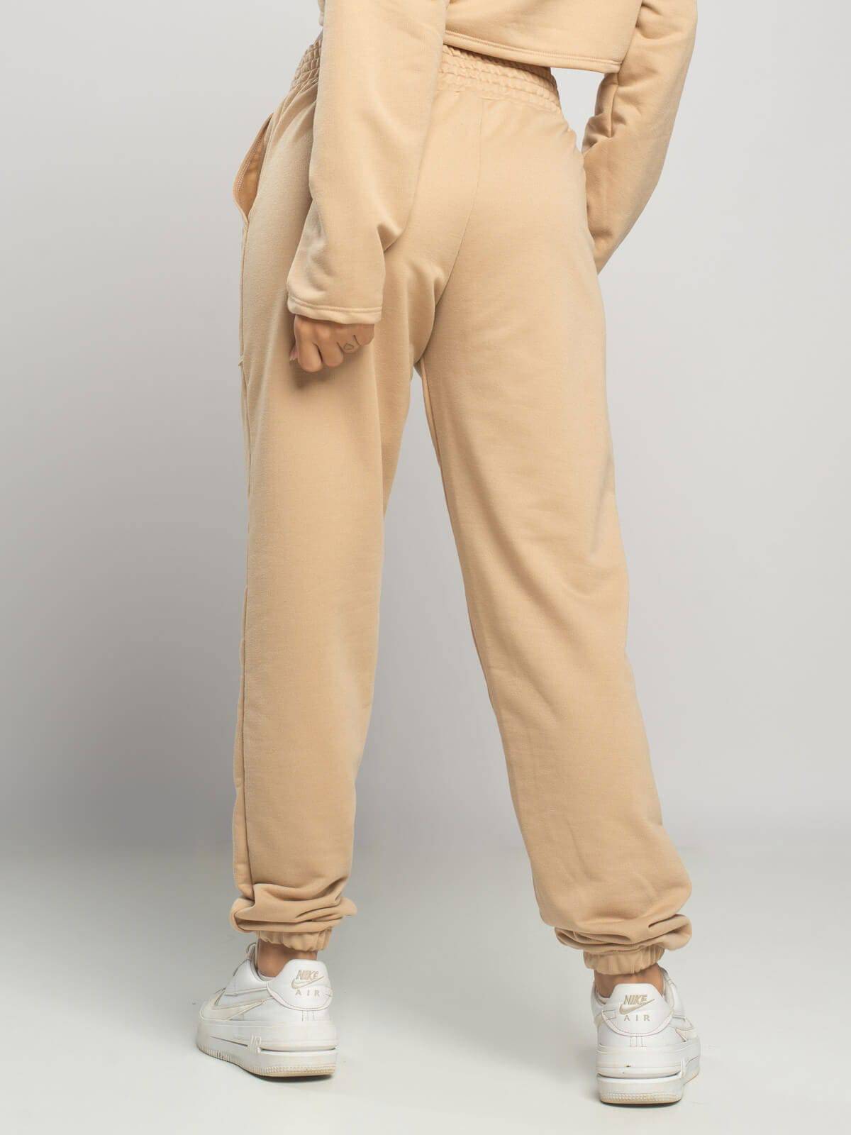 Calça Jogger Moletinho Cintura Alta Bege - Vicbela