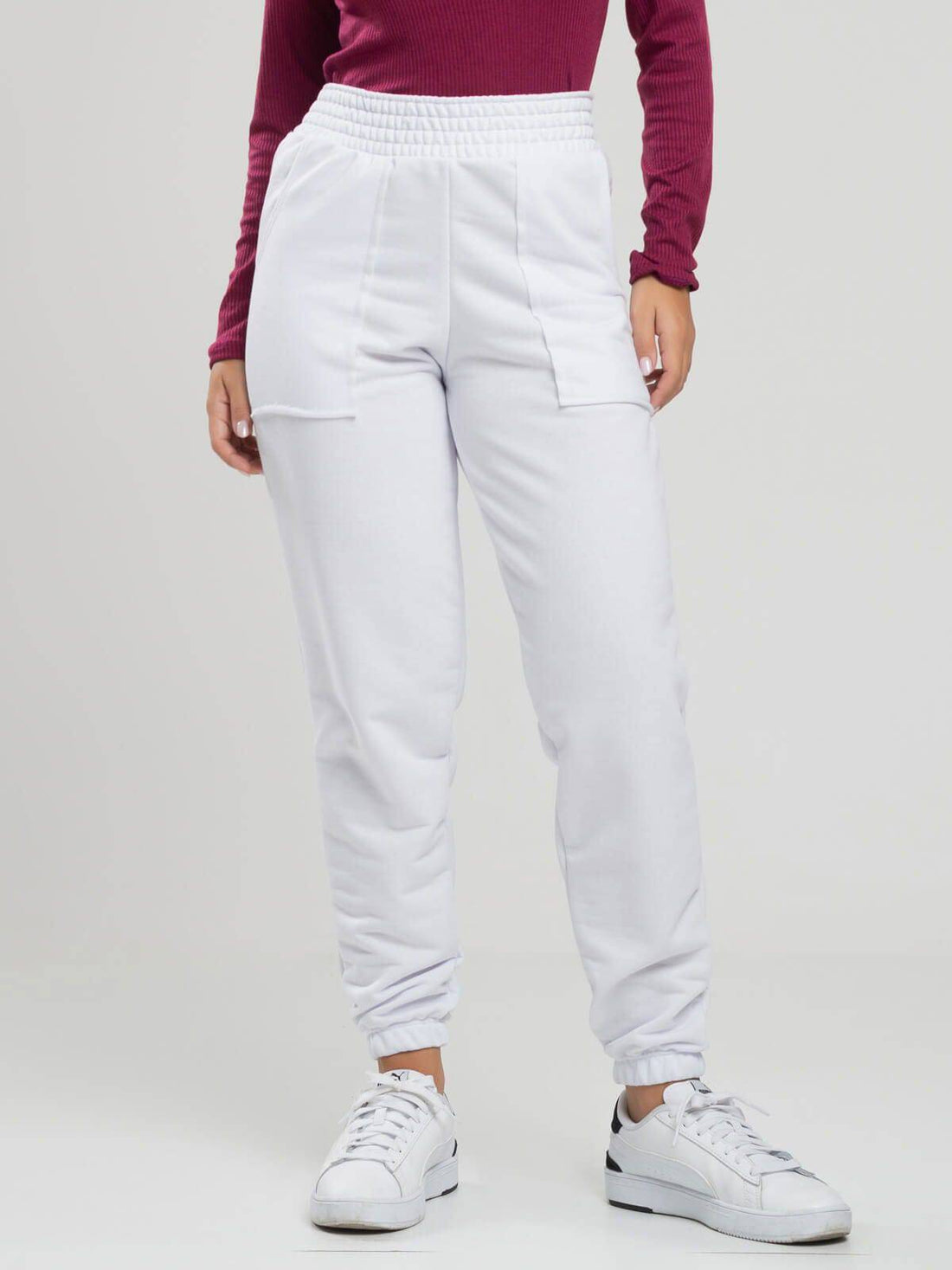 Calça Jogger Moletinho Cintura Alta Branco - Vicbela